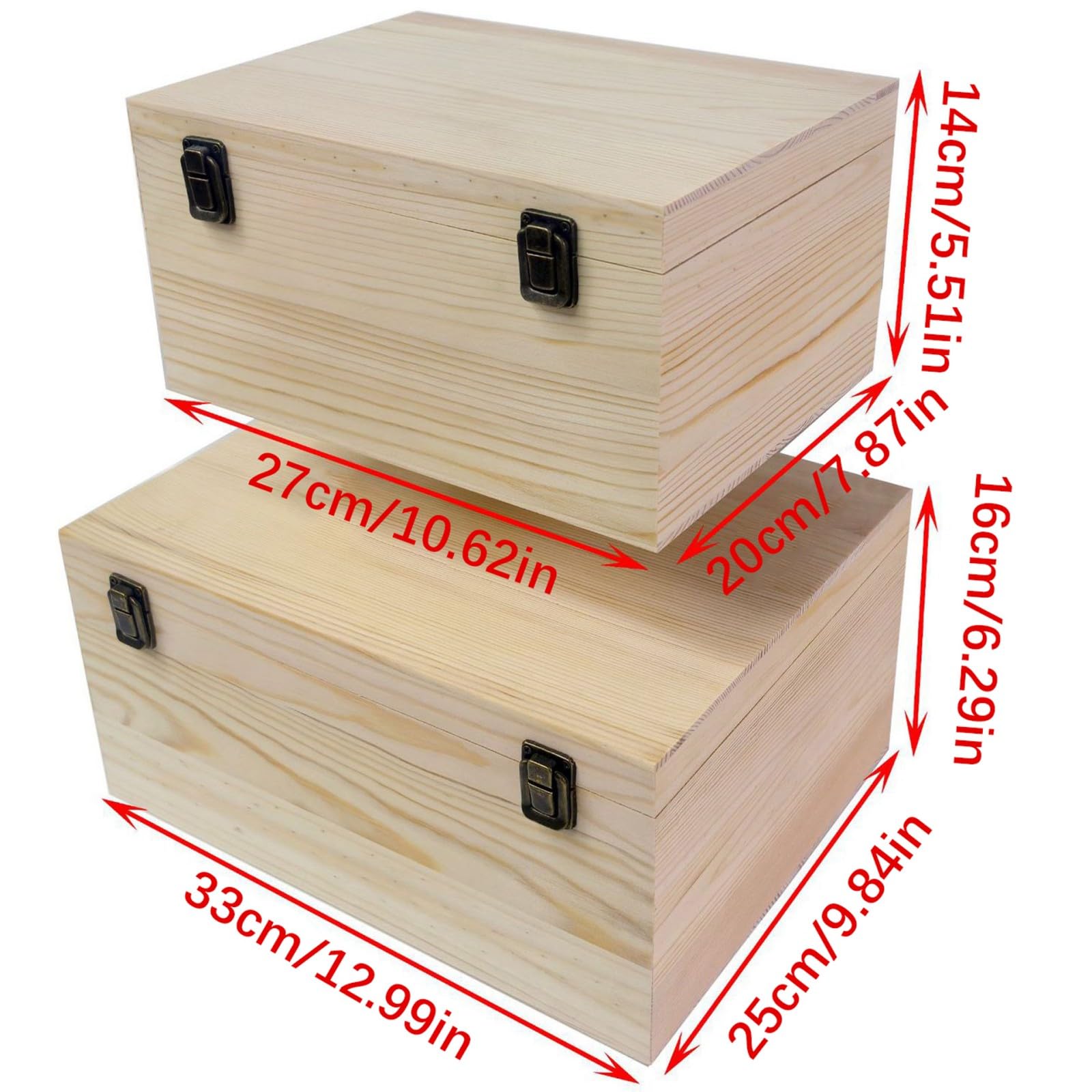 Scatola in legno grezzo con coperchio incernierato e chiusura frontale, scatola rettangolare non verniciata in legno fai da te per gioielli e monete