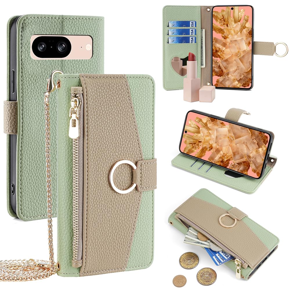 YOUULAR Wallet Case with Crossbody Strap Compatible for Google Pixel 9 Pro/Google Pixel 9, Magnetic Handbag Zipper Pocket Cases PU Leather Flip