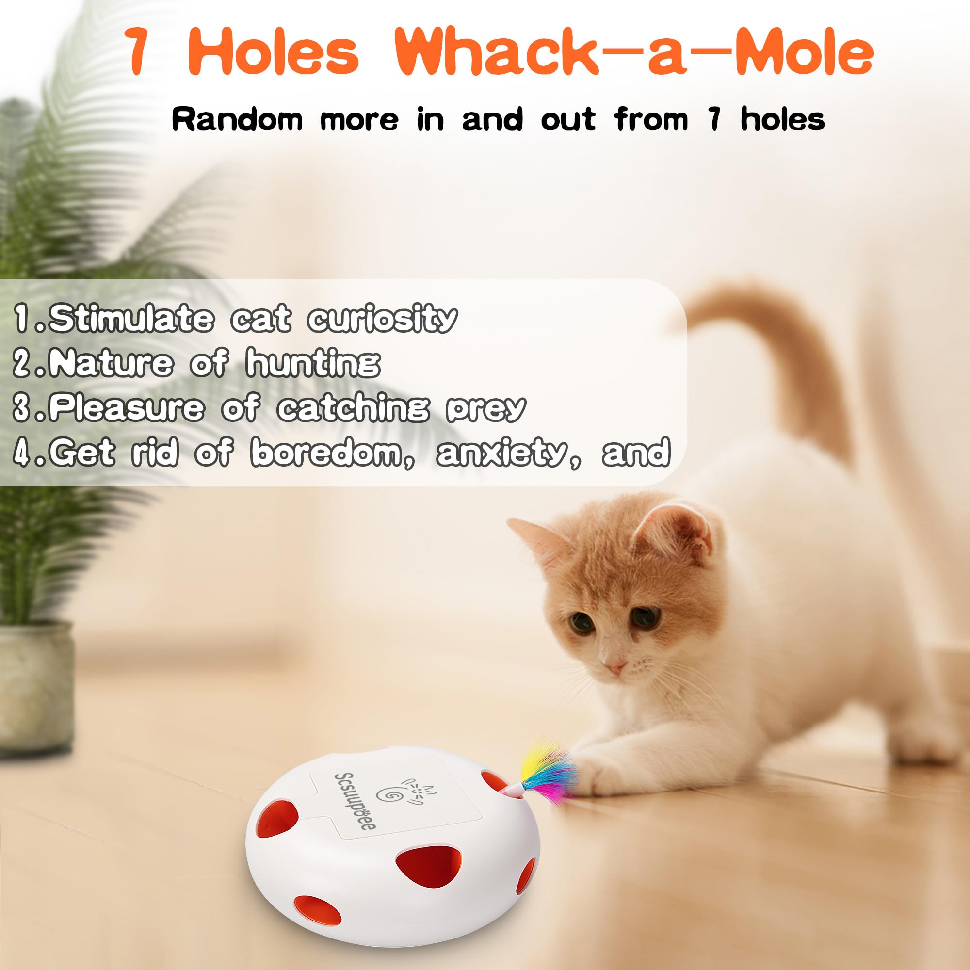 Giocattolo interattivo per gatti, ricaricabile, con sensore intelligente, con 7 fori, alimentato tramite USB, automatico, per gatti da interni, bianco