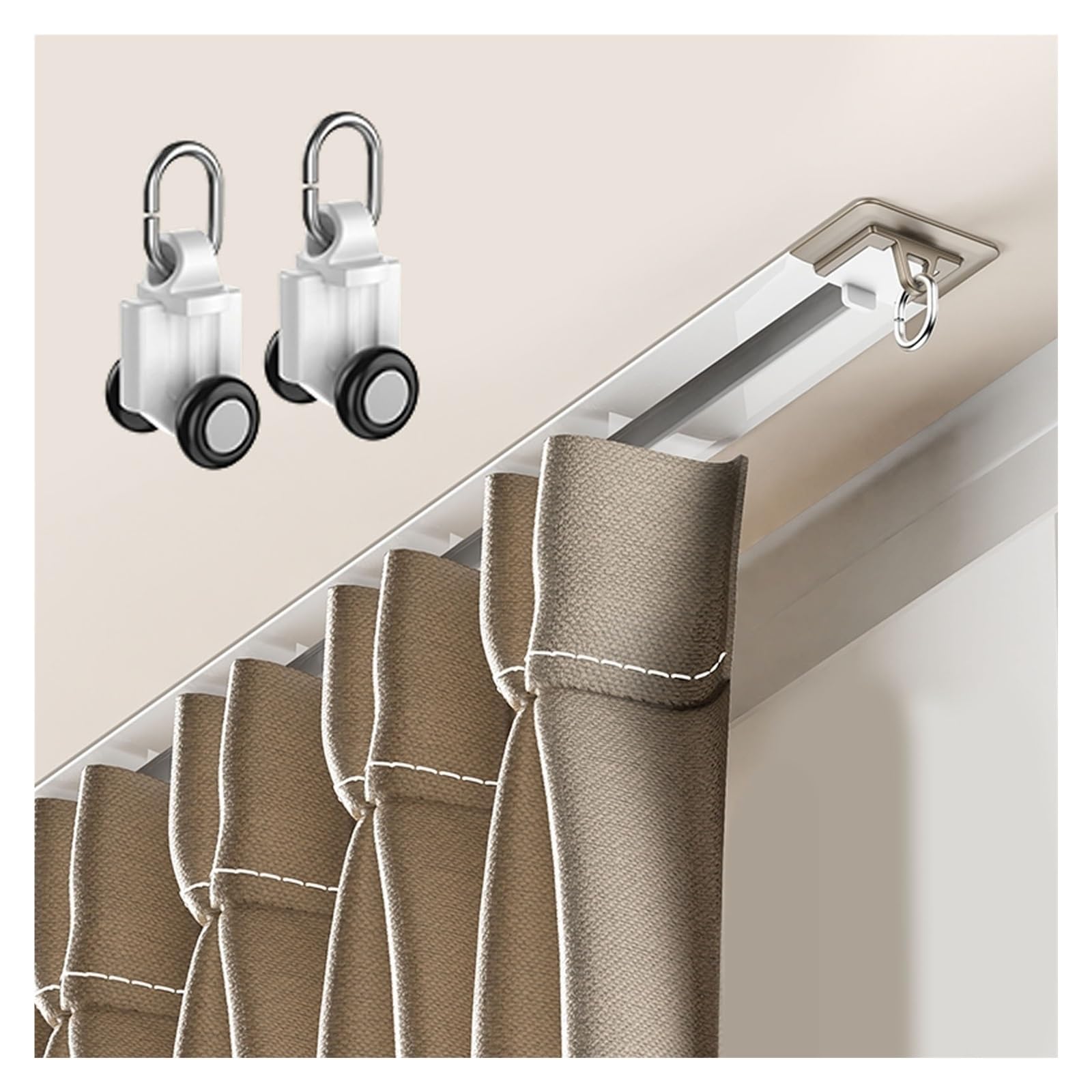White Hidden Recessed Curtain Track Ceiling Mount, Ultra-Thin Ceiling Pre-Built Mount Room Divider Curtain Rail, Recessed Commercial Curtain Track for Windows/Room Divider
