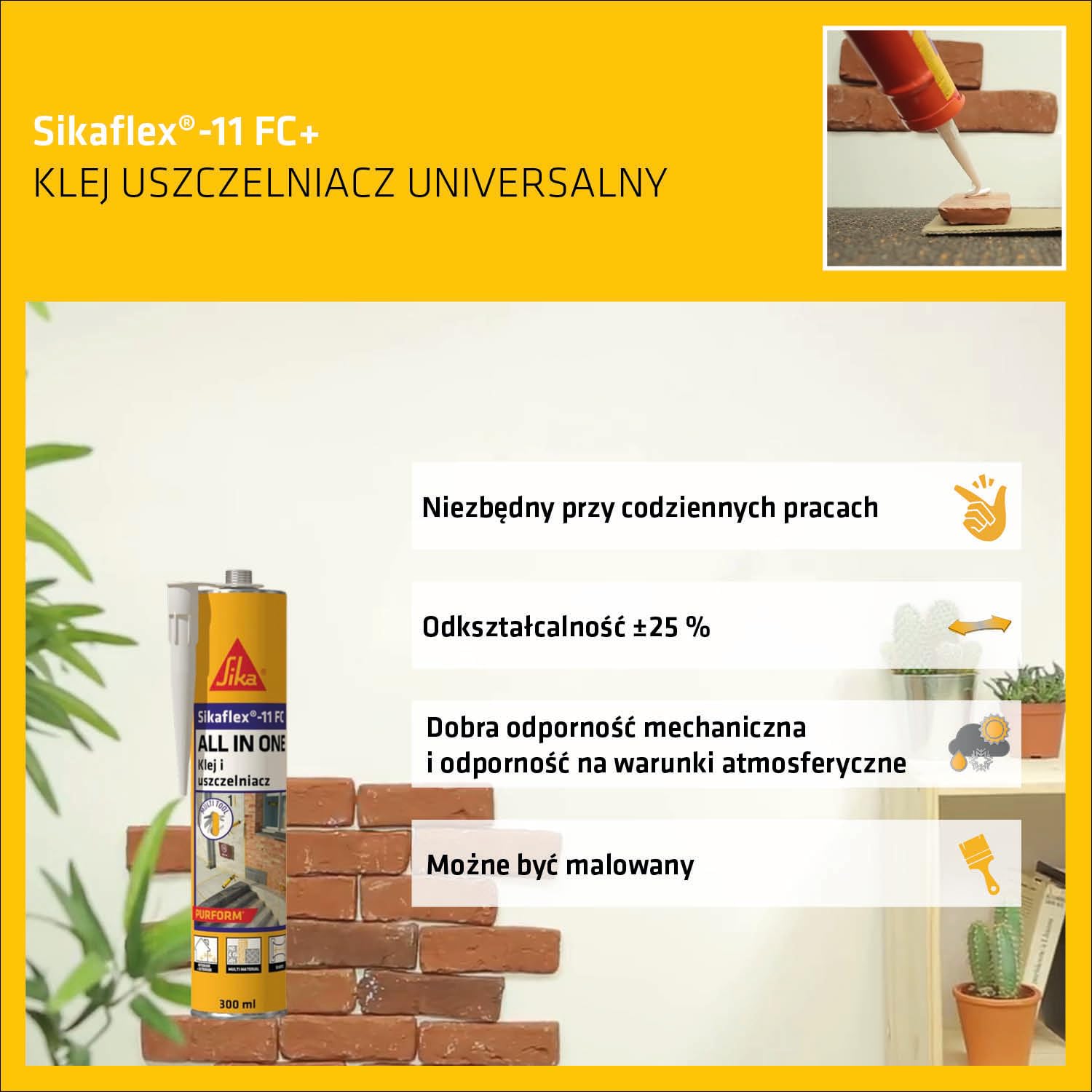 SIKA - Klej uszczelniacz - Sikaflex-11FC Purform - Brązowy - 300ml | Uniwersalny klej i uszczelniacz - Do wnętrz i na zewnątrz - Przyczepność do wielu podłoży