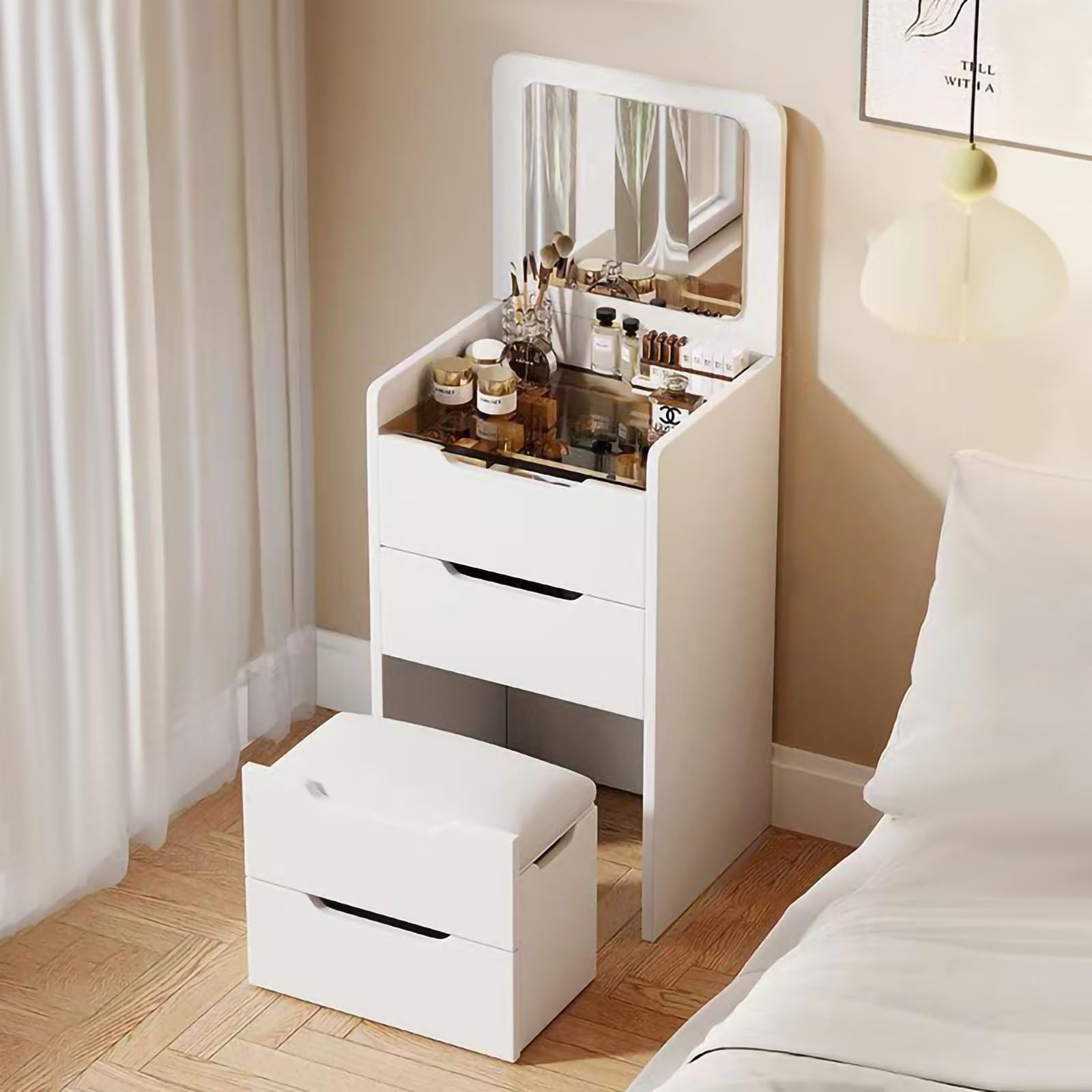 Ele White Makeup Vani with Mirror & Lights Cact Jewelry Sto for Smals 48 x 40 x 120 cm Perfect for Bedrooms & Dressing Rooms.