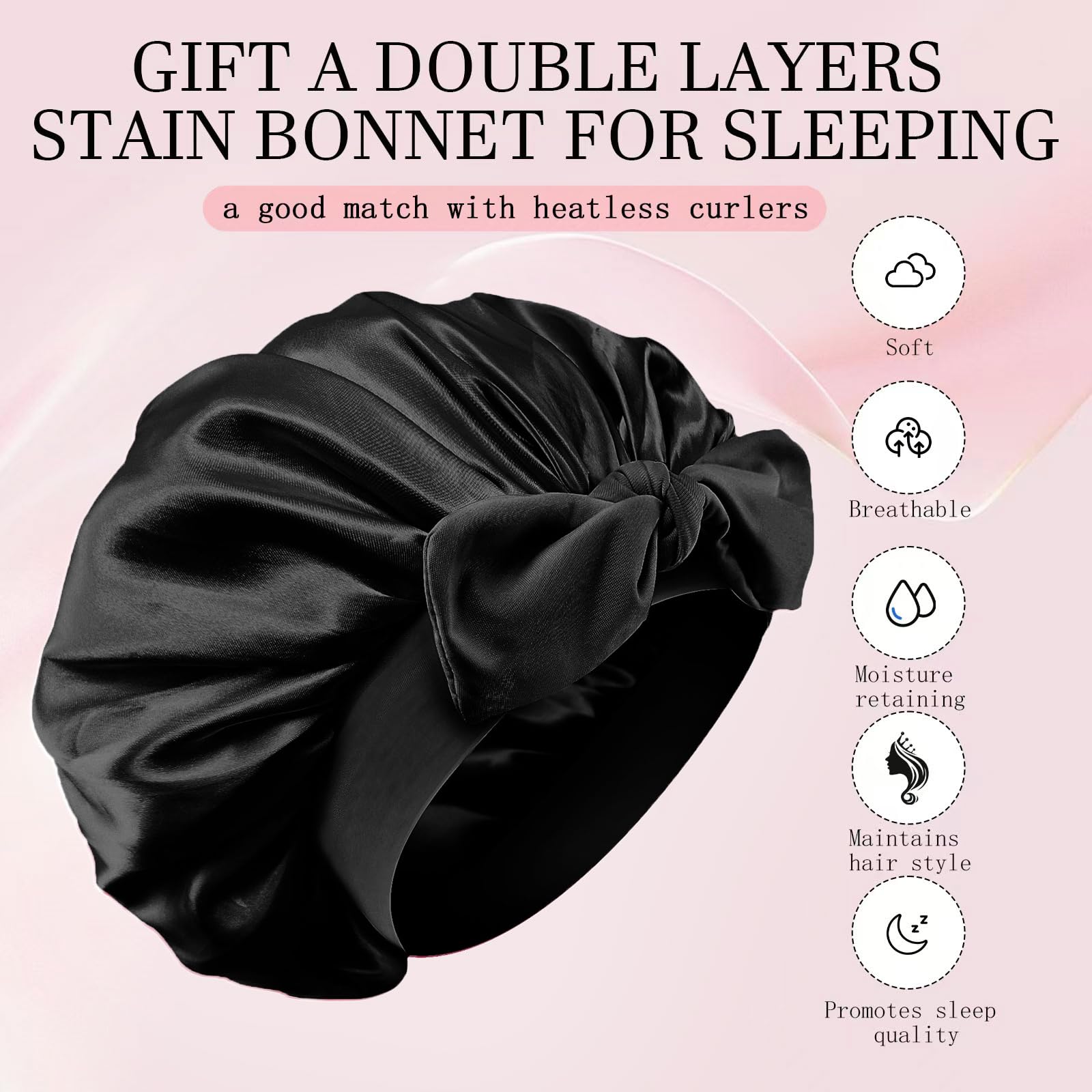 Hroevc No Heat Overnight Curls Headband with Double Layer Bonnet, Soft Hair Curlers to Sleep In - Image 2