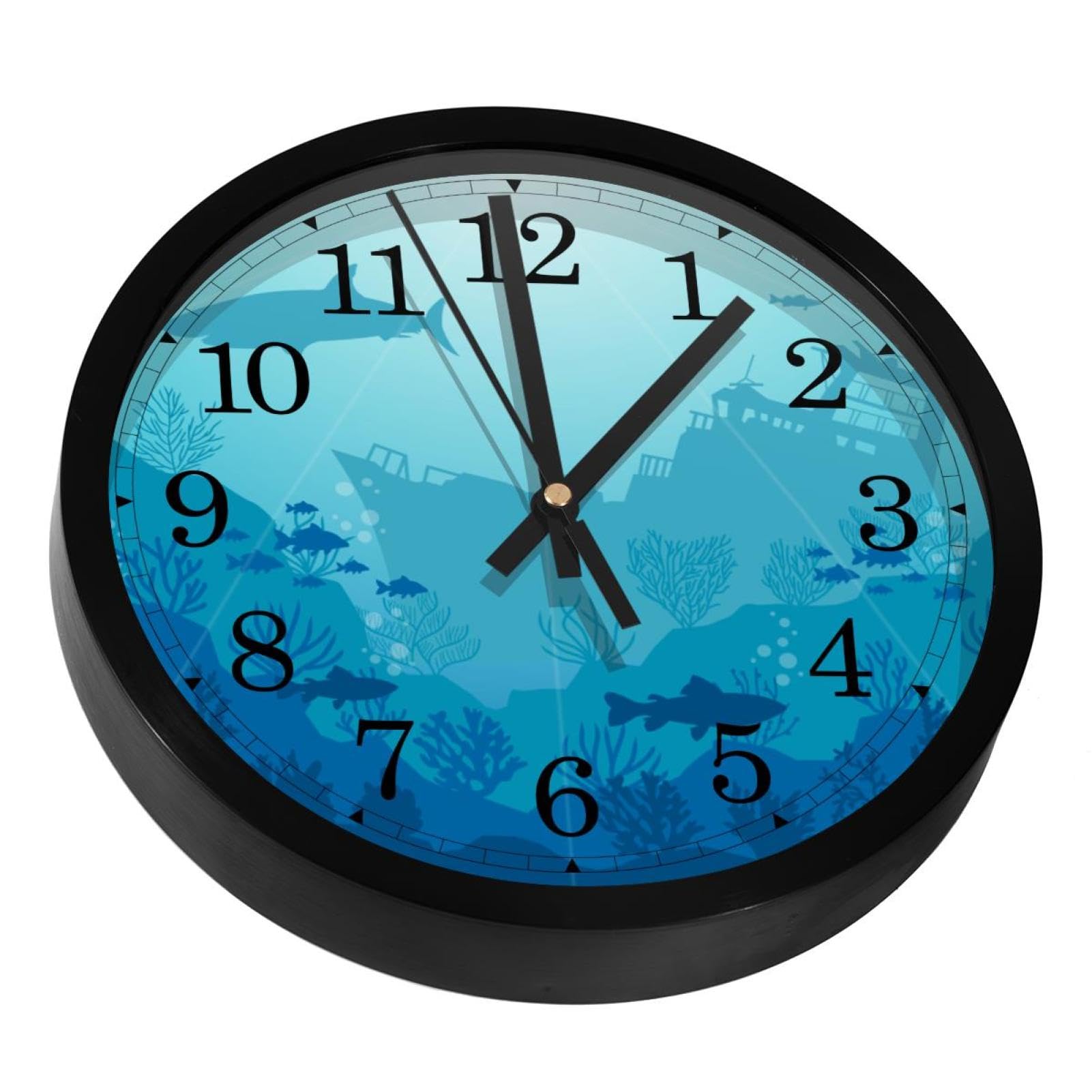 VAPOKF Underwater Scene Non-Ticking Wall Clocks, Battery Operated Silent Wall Clock for Bedroom Living Kitchen Office Home Art Decor
