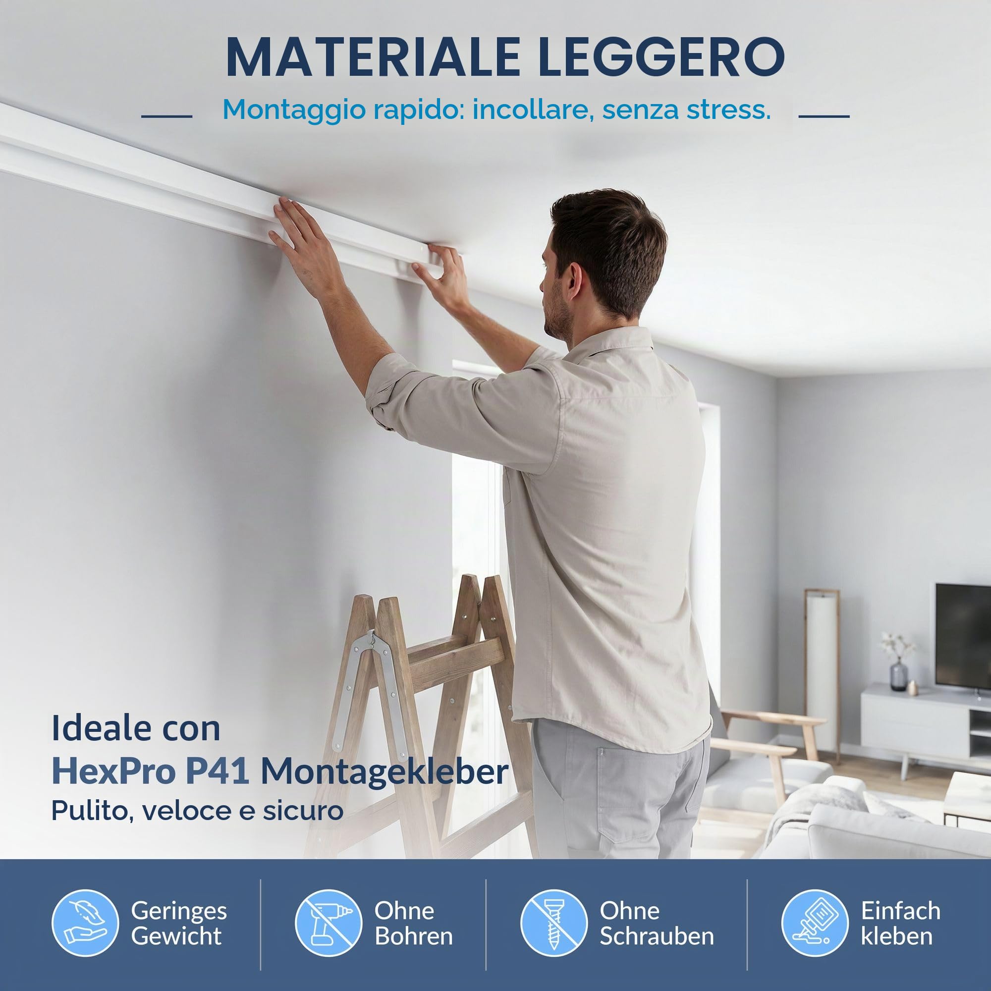 HEXIMO LED Modanature per stucchi classc, modanature per pareti e soffitti con illuminazione indiretta in polistirene XPS (20,4 Metri HLED 4)