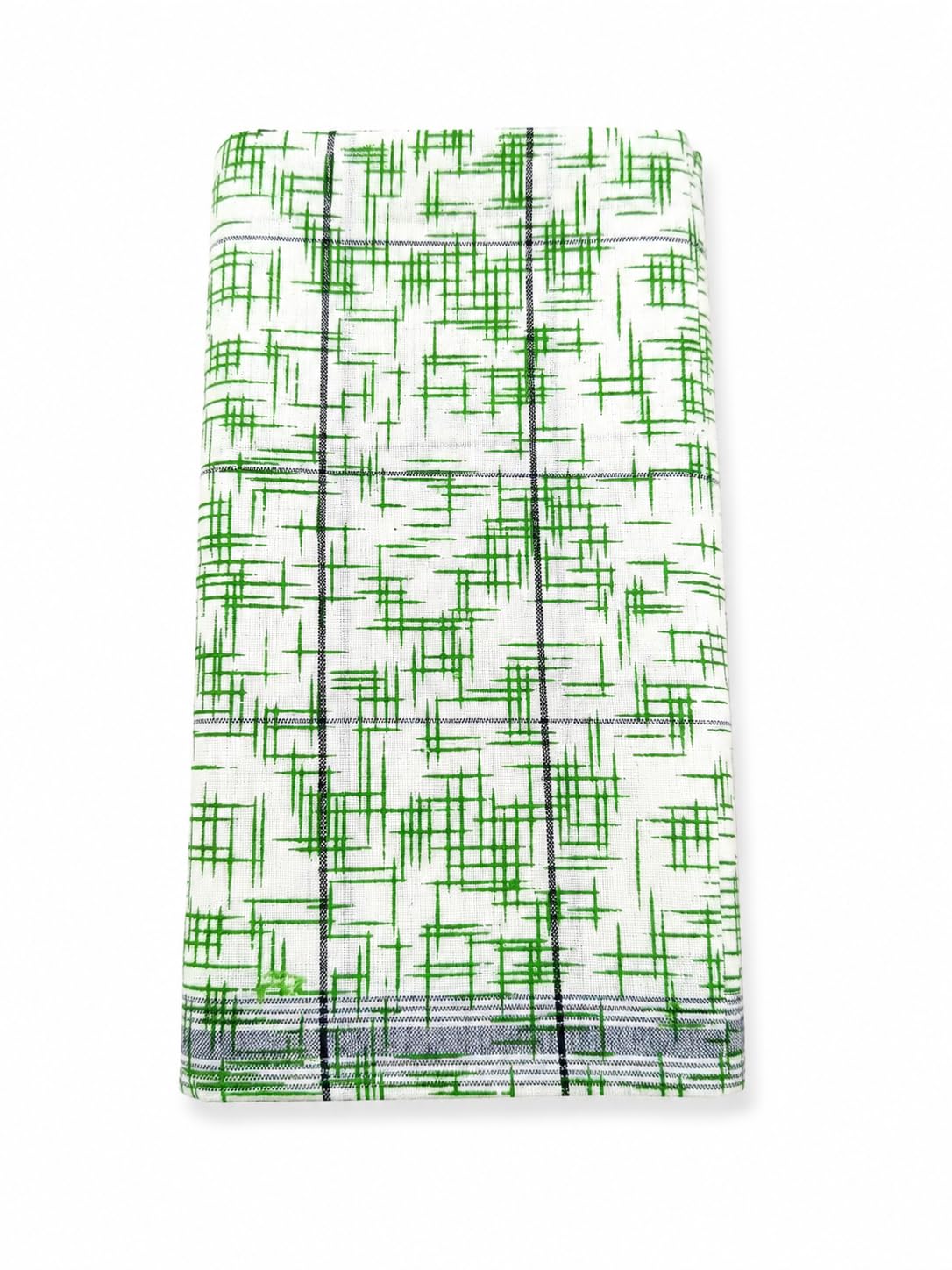 Cotton Sambalpuri Lungi for Men, 2.25 Meter, Green Crosshatch-picture-42