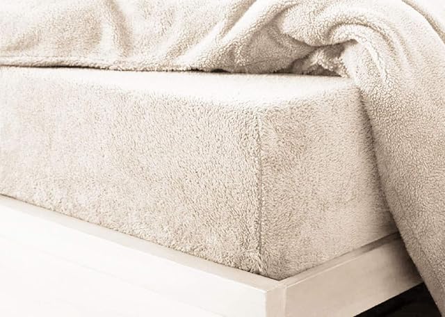 Glamptex Deep 30CM Teddy Bear Fur Sherpa Fleece Fitted Sheet, Single Double King Super (Cream, Single)