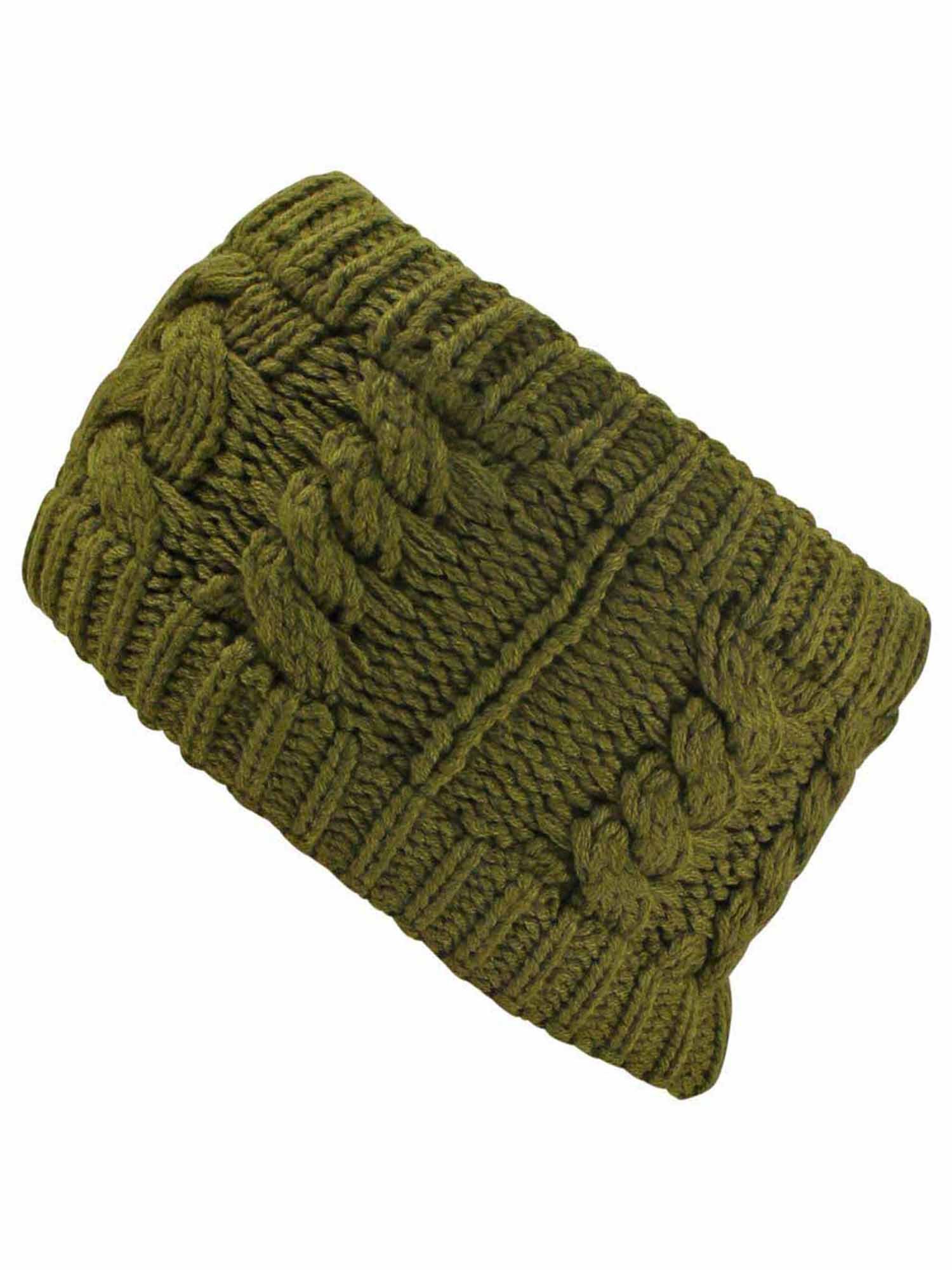 Luxury Divas Turquoise Winter Cable Knit Wide Headband Olive