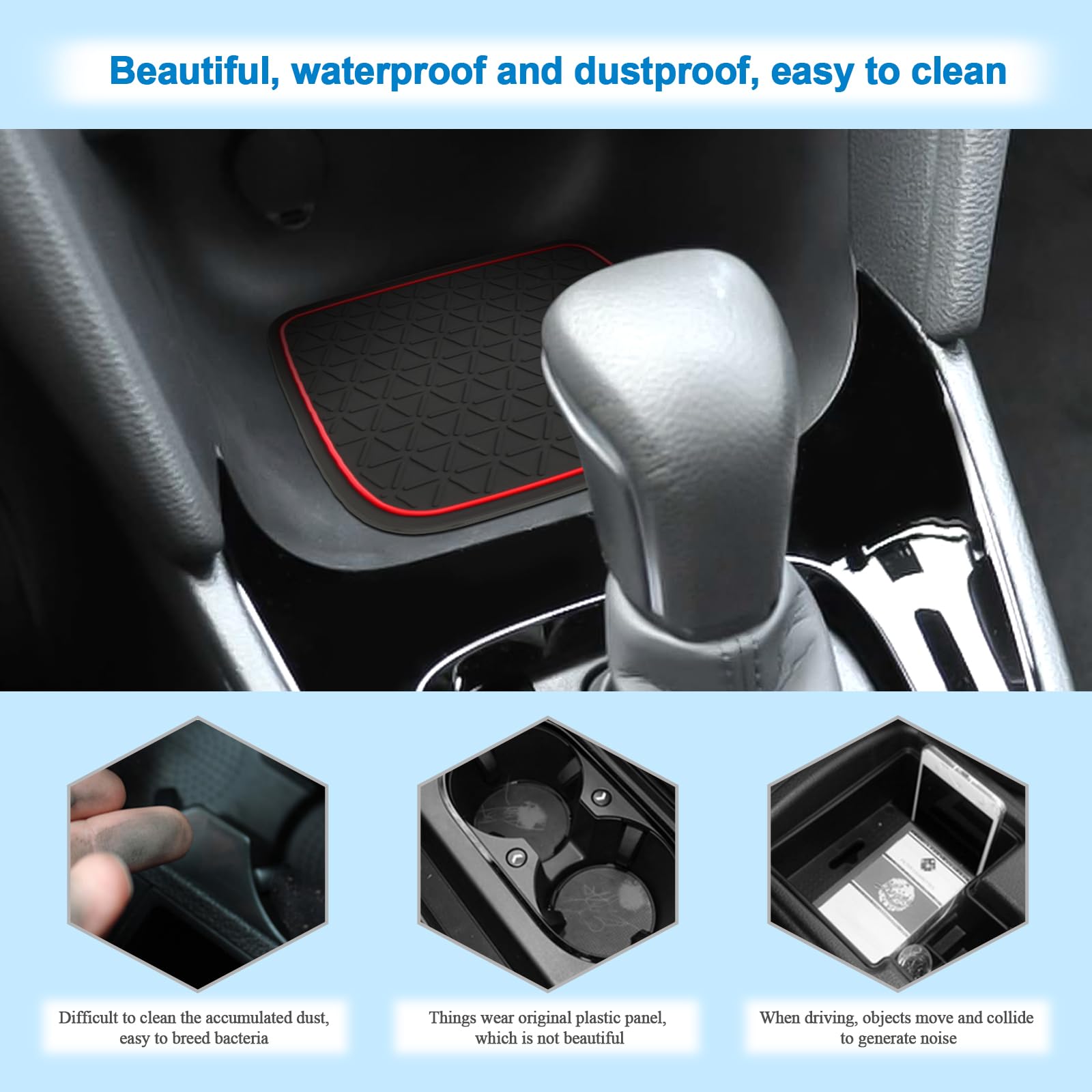 Tappetini Antiscivolo Compatibile con Toyota Yaris 2020-2024, Tappetini in Gomma per Console Centrale, Portabicchieri, Cuciture Porta, Toyota Yaris IV XP210 Tappetino per Auto (Rosso)
