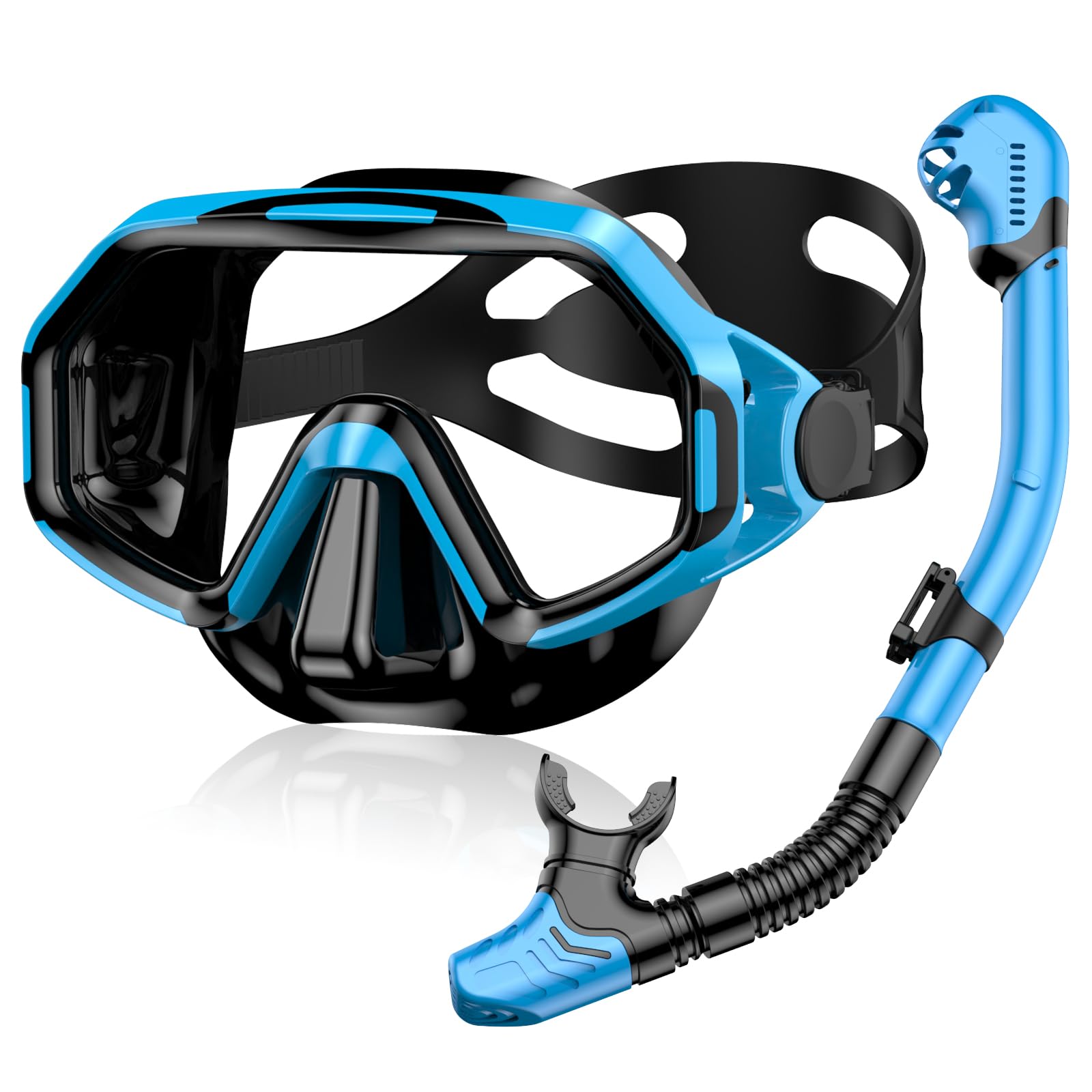 Schnorchelset Erwachsene, Anti-Beschlag Schwimmbrille Aus Gehärtetem Glas & Dry-Top Schnorchel für Herren und Damen, Schnorchelausrüstung für Schwimmen, Tauchen & Schnorcheln