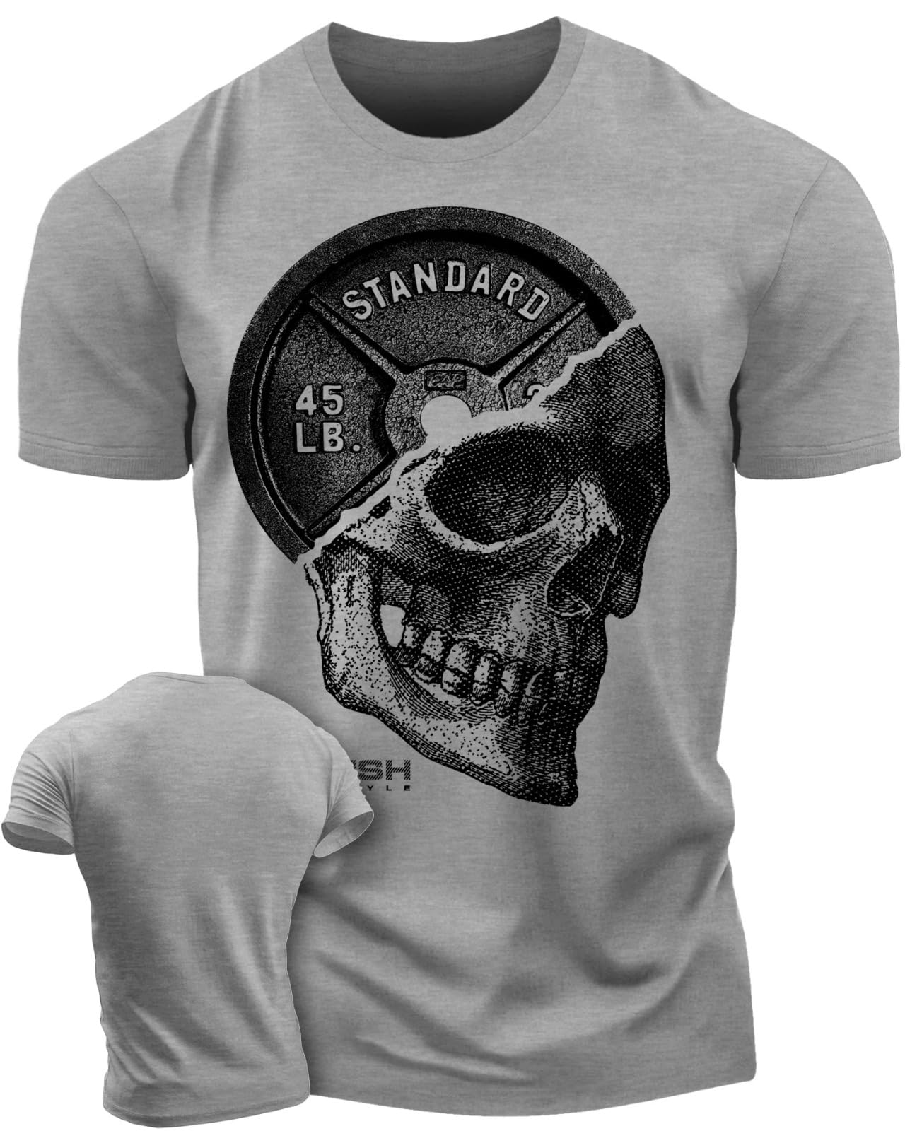 Gymish Lifestyle Skull Plate Gym Shirt, Work Out Deadlift Skull T-Shirt for Men