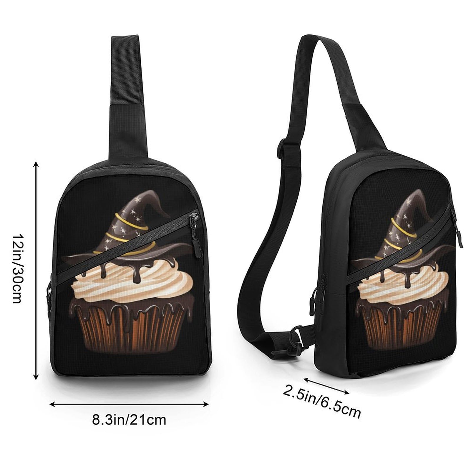 Chocolate Halloween Cupcake with Hat Chest Bag Foldable Crossbody Unisex Pack Travel Hiking Adjustable Shoulder Straps Sling Bags