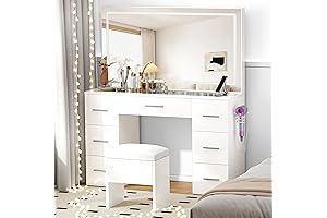 Luxurious Black Vanity with Glass Top and Ample Storage