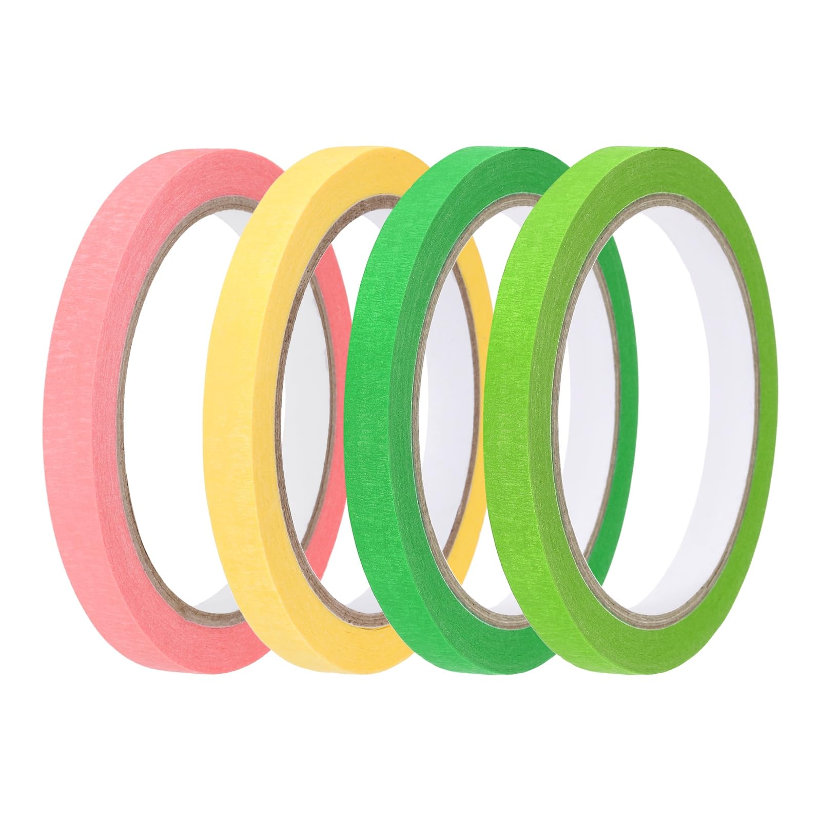 sourcing map 4pcs 10mm x 20 Meters Colored Masking Tape Universal Crepe Paper Colorful Masking Painter Tape for Art Drawing DIY Handcraft Sealing, Green Pink Yellow โ image 1