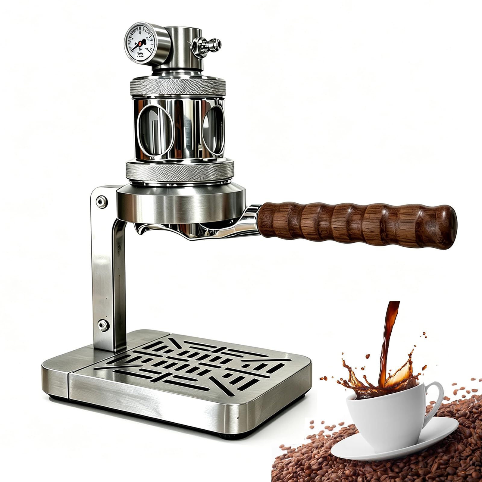 Máquina de café espresso manual neumática, cafetera portátil con manómetro, 1-16 bar ajustable, perfecta para los amantes del café en casa y de viaje