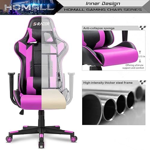 Miniatura 5 de Homall - Silla ejecutiva con respaldo alto, de piel sintética, ergonómica, ajustable y giratoria con soporte lumbar y reposacabezas para juego,