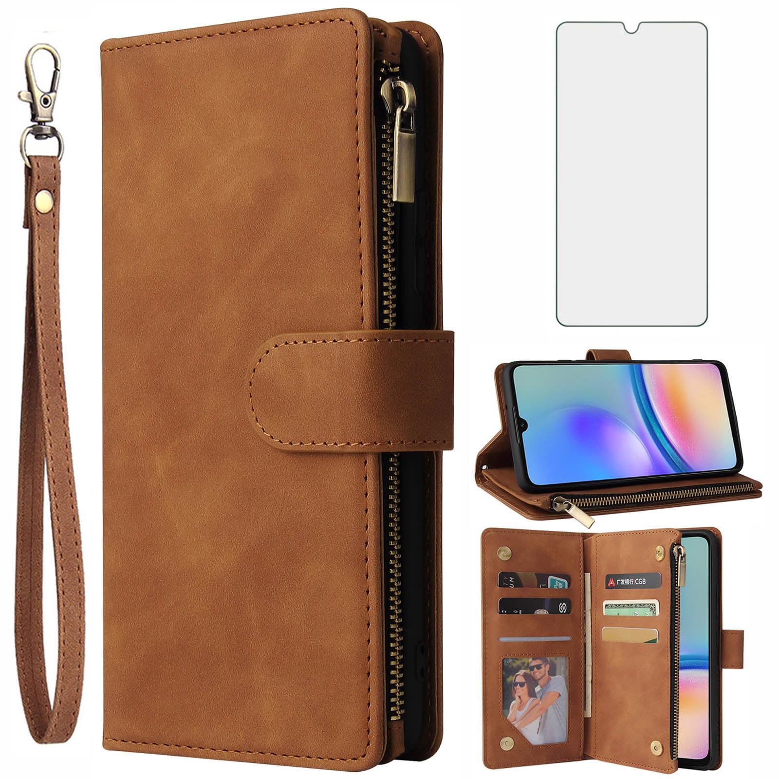 Asuwish Compatible with Samsung Galaxy A05s/A05 Wallet Case Tempered Glass Screen Protector and Leather Flip Cover Card Holder Stand Cell Accessories