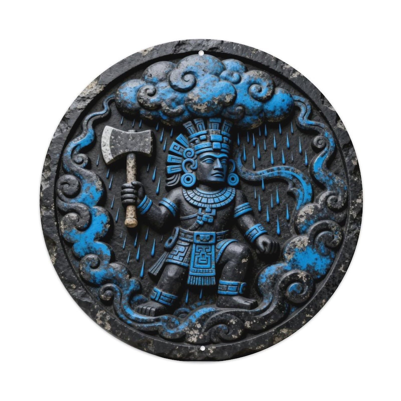 Chac Rain God Axe Maya Metal Tin Sign Plaque