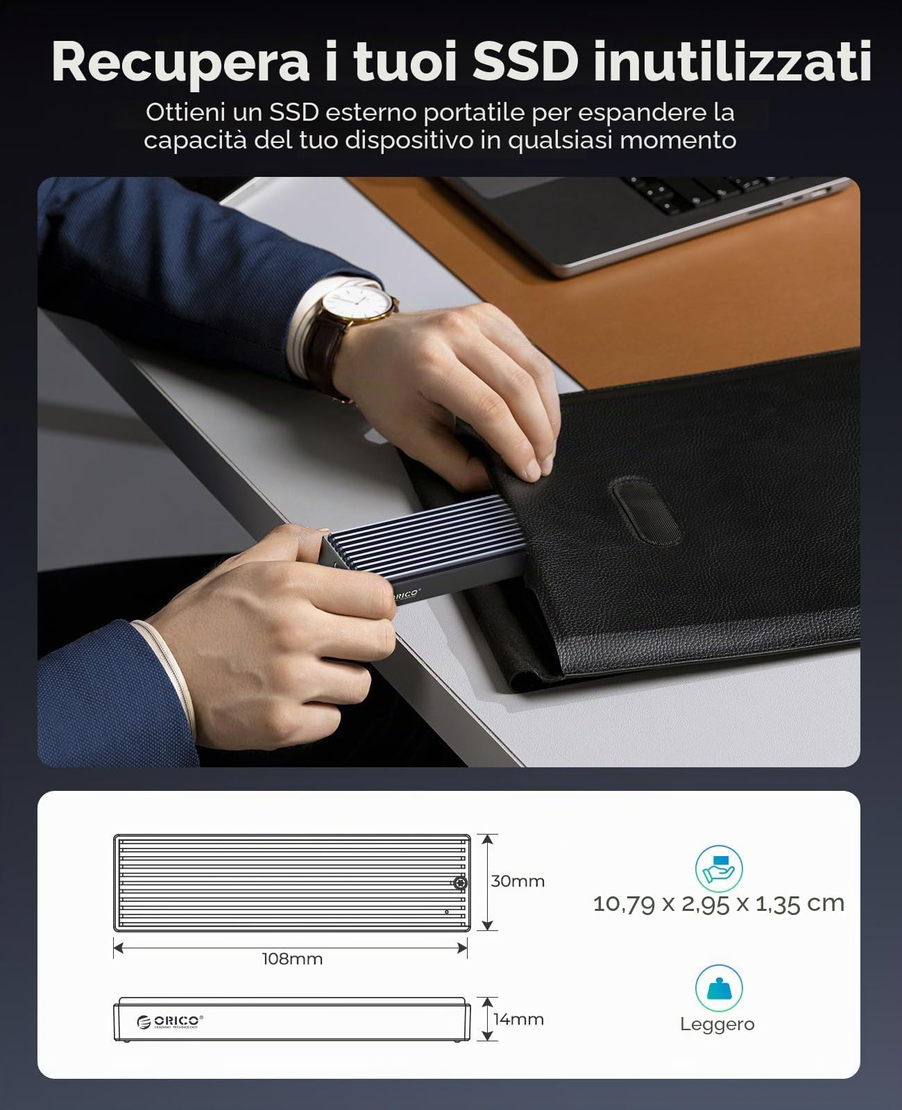 ORICO Case SSD M.2 NVMe SATA, M2 Adattatore USB-C 3.2 Gen2 10Gbps PCIe NVMe, M.2 Enlosure 6Gbps NGFF B+M Key (Non per SSD SATA M Key), Supporto UASP Trim- M2PVM