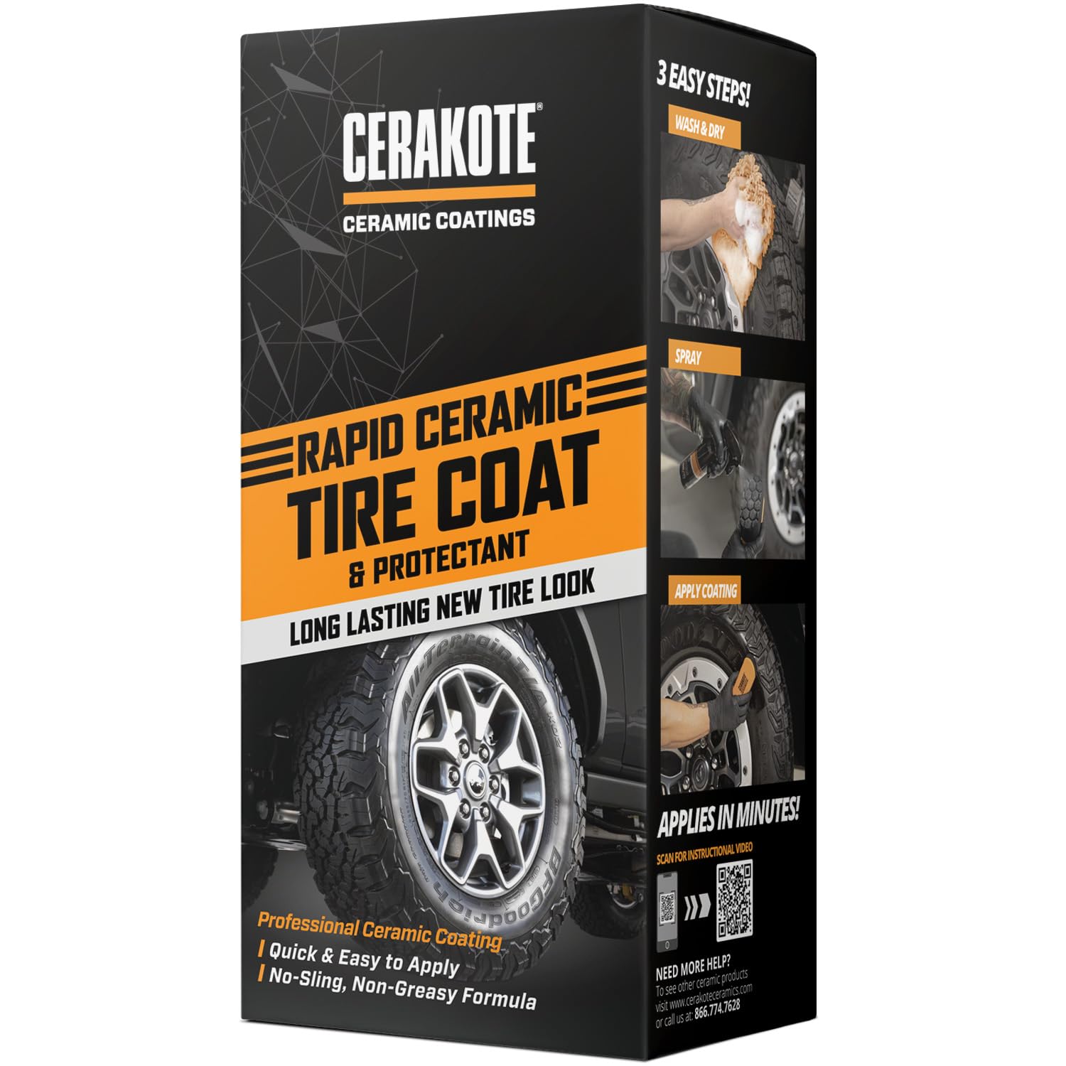 Cerakote® Rapid Ceramic Tire Coat Spray - Long Lasting Ceramic Coating with New Tire Look for Cars and Trucks - Easy to Use Applicator and Quick Drying for Professional Results - 8 fl oz