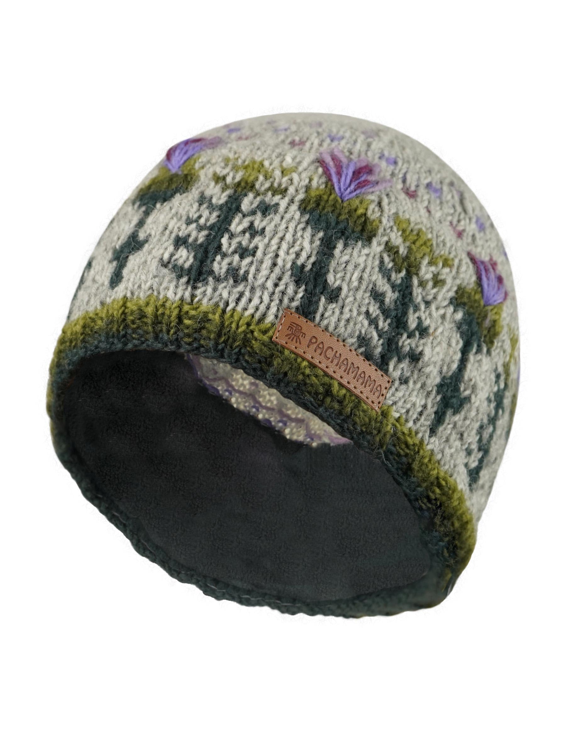 Pachamama Women Wool Beanie Hat Handknitted Scots Thistle Design Multicoloured One Size Handmade Extra Warm Fair Trade