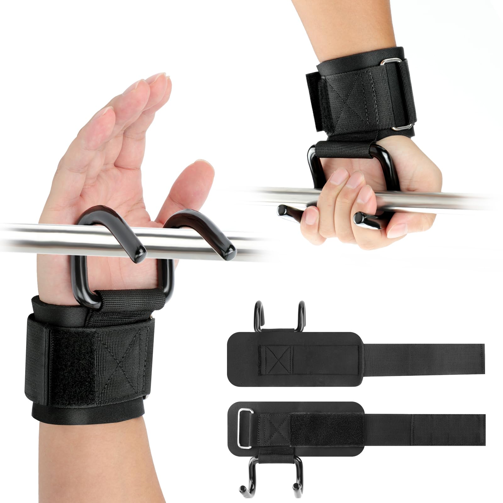 Weight Lifting Hooks, 330 LB Heavy Duty Gym Lifting Wrist Strap Hook for Deadlifts, Pull-Ups, Strength Training, 0.4inch Grip Weightlifting Hooks for Men and Women(Pair)-image-31