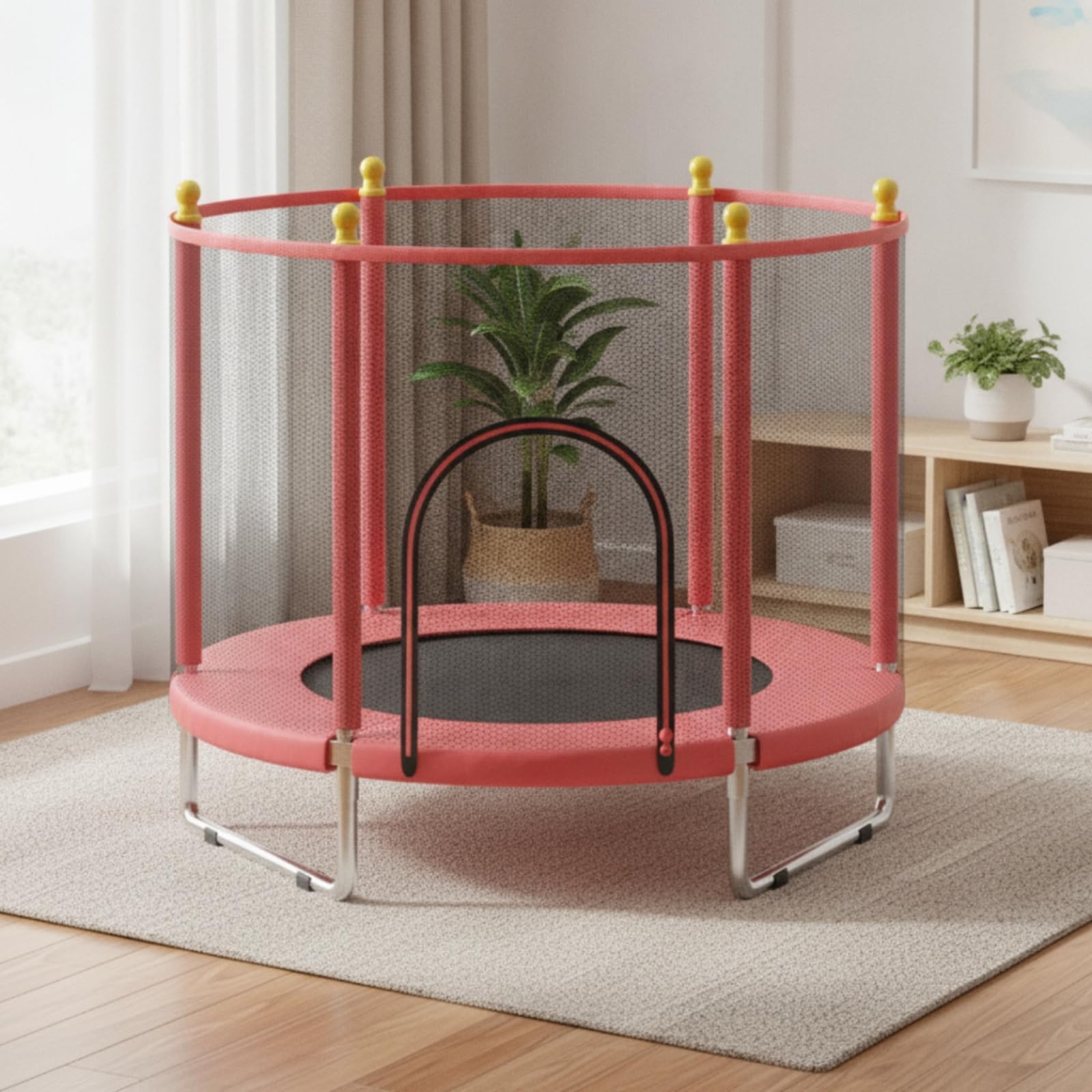 Cama Elástica Infantil Niños Mini Trampolin con Red Aro de Baloncesto Incluye Balón Pelotas Variadas Estructura de Acero Resistente Adecuada para, Azul