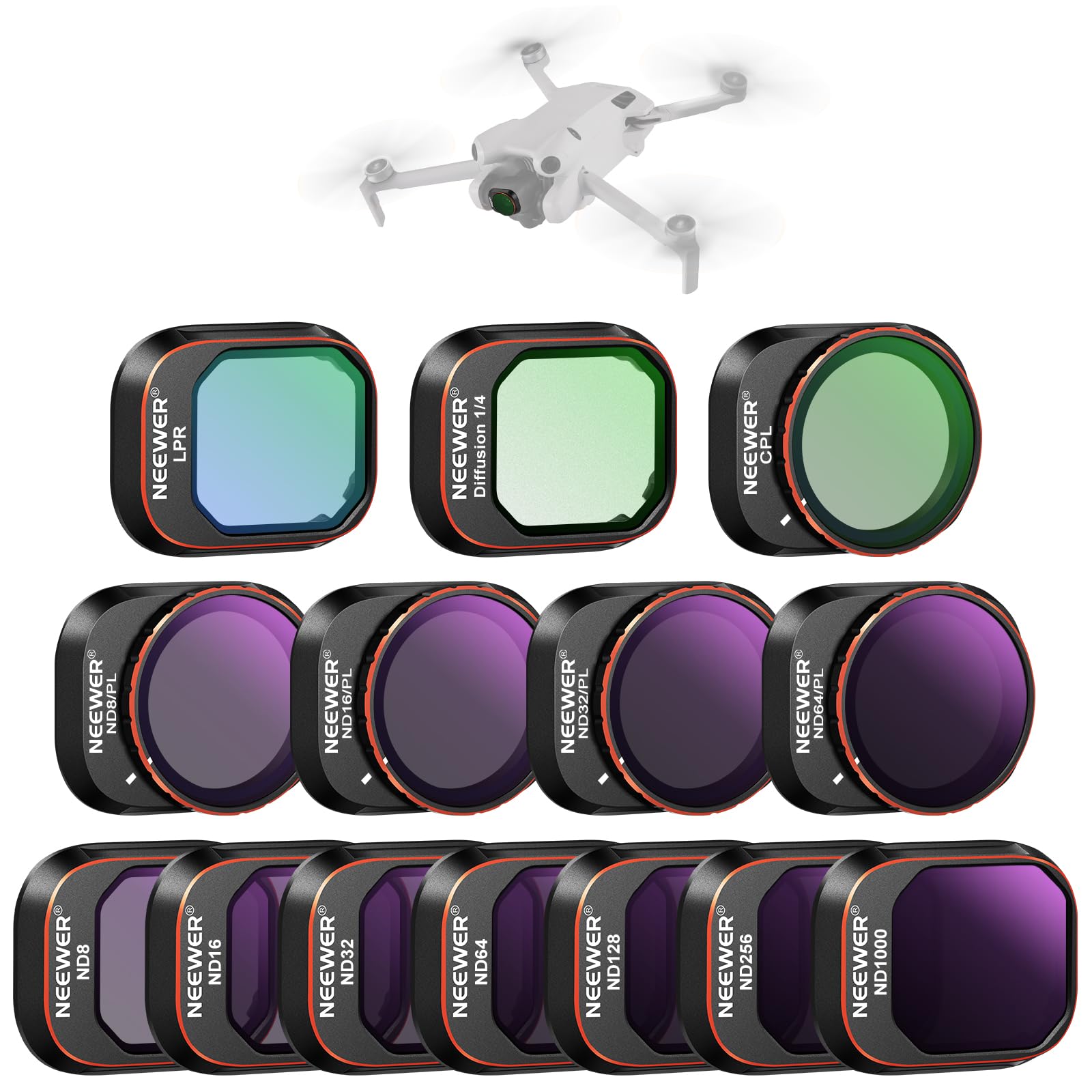 NEEWER 14 Pack Filter Set Compatible with DJI Mini 4 Pro, Polarized ND Filters, ND8 ND16 ND32 ND64 ND128 ND256 ND1000 ND8/PL ND16/PL ND32/PL ND64/PL