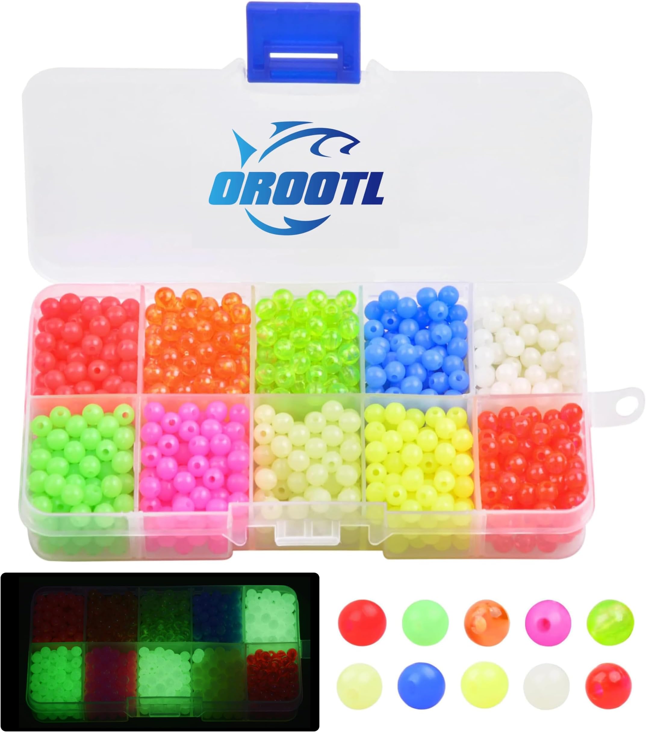 OROOTL Fishing Beads Saltwater Freshwater 1000pcs 5mm Fishing Line Beads Assortment Kit Glow Fish Beads Hard Plastic Fishing Rig Beads Set