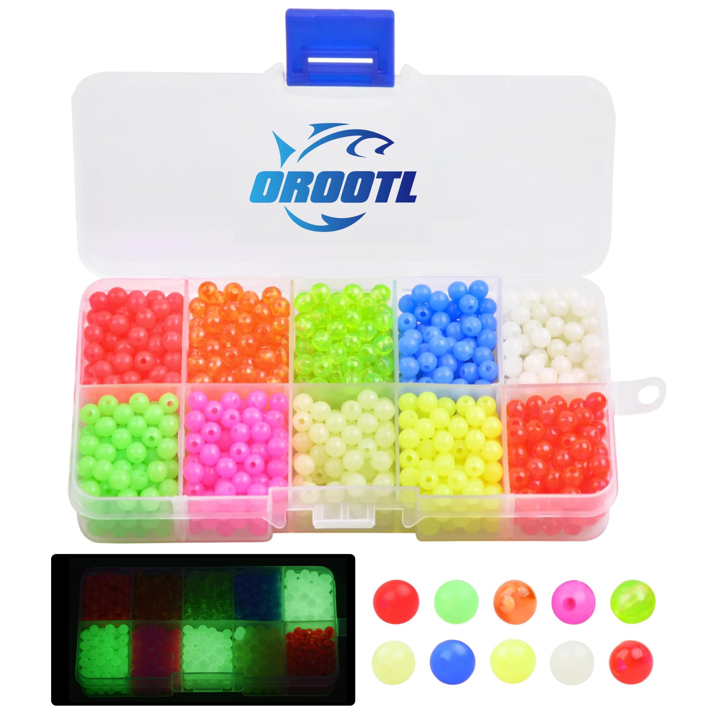 OROOTL Fishing Beads Saltwater Freshwater 1000pcs 5mm Fishing Line Beads Assortment Kit Glow Fish Beads Hard Plastic Fishing Rig Beads Set