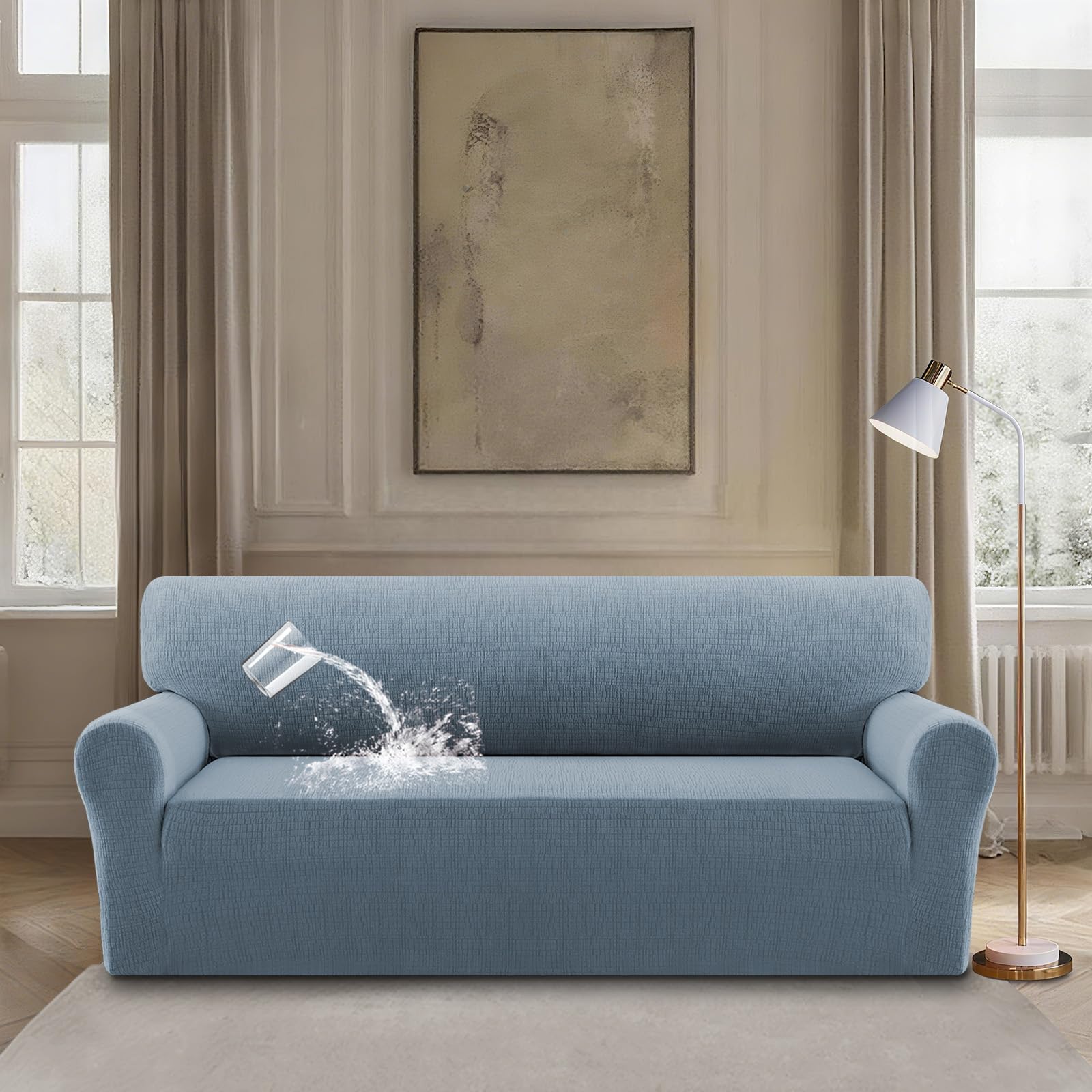 BellaHills Impermeabile Copridivano, Copridivani Elasticizzato Antiscivolo, Moderno Copri Divano Antigraffio, Sofa Cover Antimacchia, Lavabile In Lavatrice,3 Posti(180-203cm), Grigio-Blu