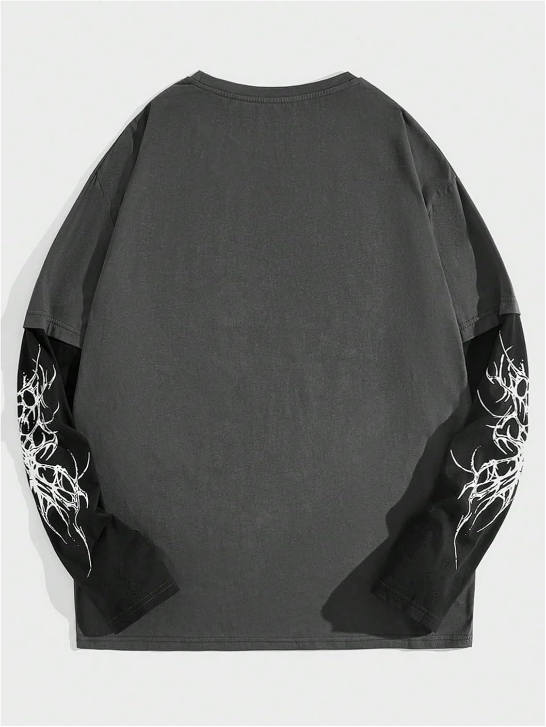 Men's Gothic Punk Graphic Tees Grunge Long Sleeve Crew Neck Loose Fit 2 in 1 T Shirts Streetwear - Image 2