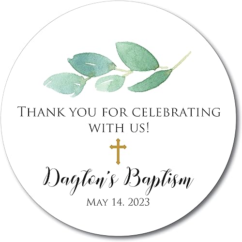 Baptism Stickers Baptism Favor Labels Botanical Eucalyptus First Communion Christening God Bless Greenery Communion Favors Mi bautizo