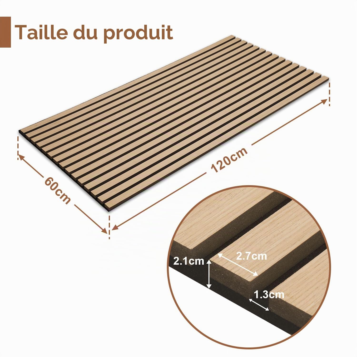 Fiqops 8X Panneaux acoustiques en bois 120x60cm Panneaux muraux en bois plaqué et en feutre, panneaux en chêne, revêtement mural en bois pour studio et maison Décoration murale intérieure - Couverture