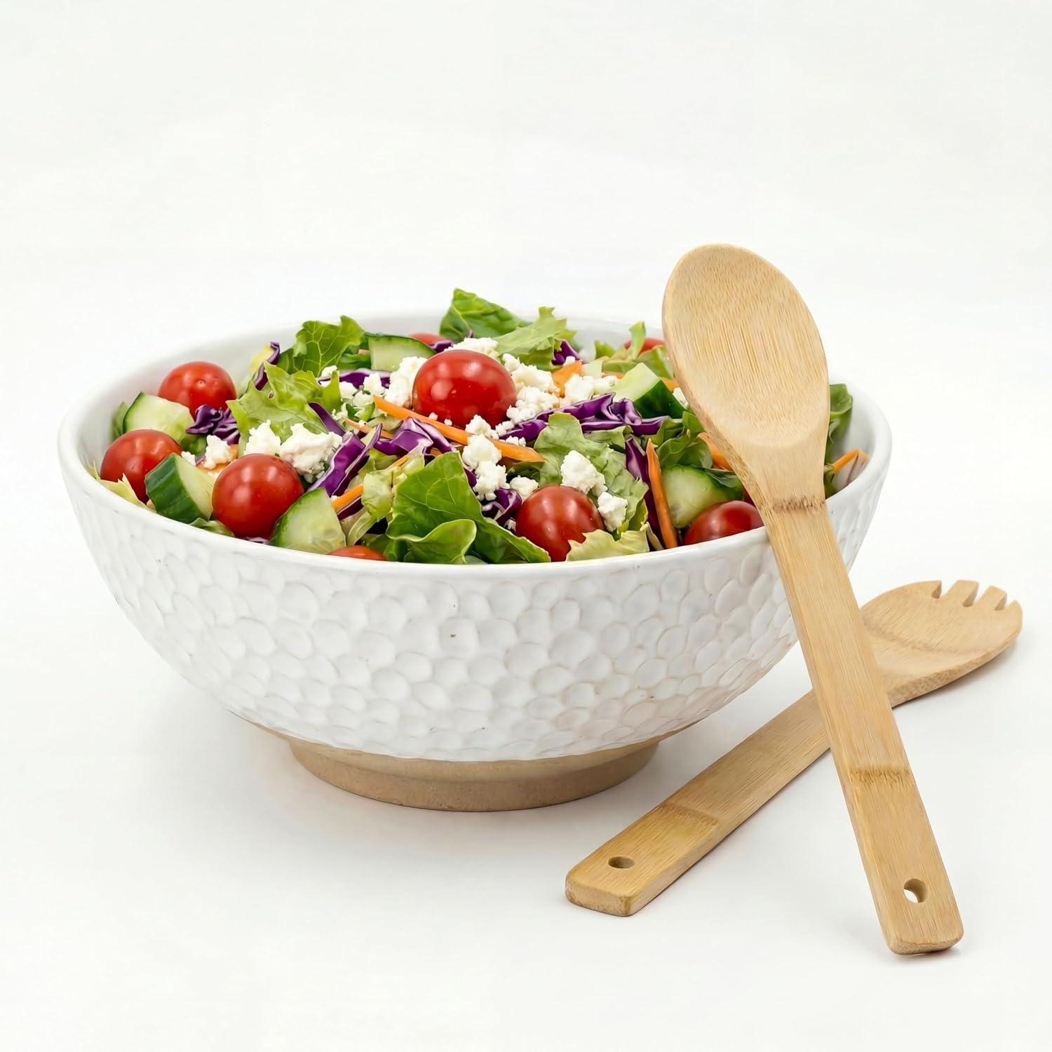 Large Ceramic Dinner Bowl – Handmade Salad Bowl Set, 58 oz. Dishwasher and Oven Safe, Vanilla White 9.5 inch”