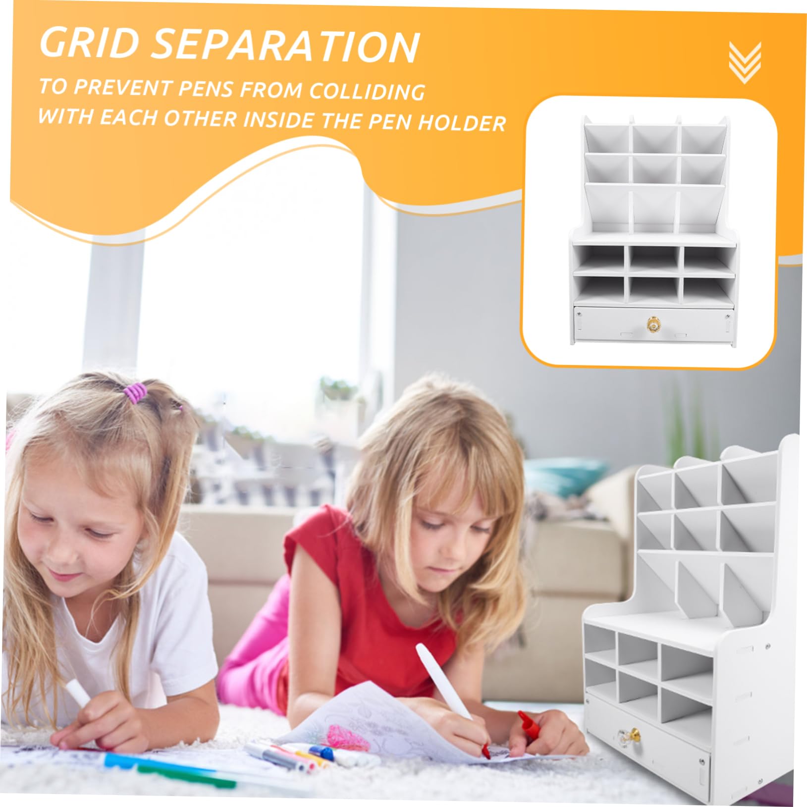 Portapenne da Scrivania a Cassetti, Grande Capienza, Bianco | Pvc e Pannello in Legno Plastico, Scomparti Multipli, Struttura Semplice, per Desktop e Studio