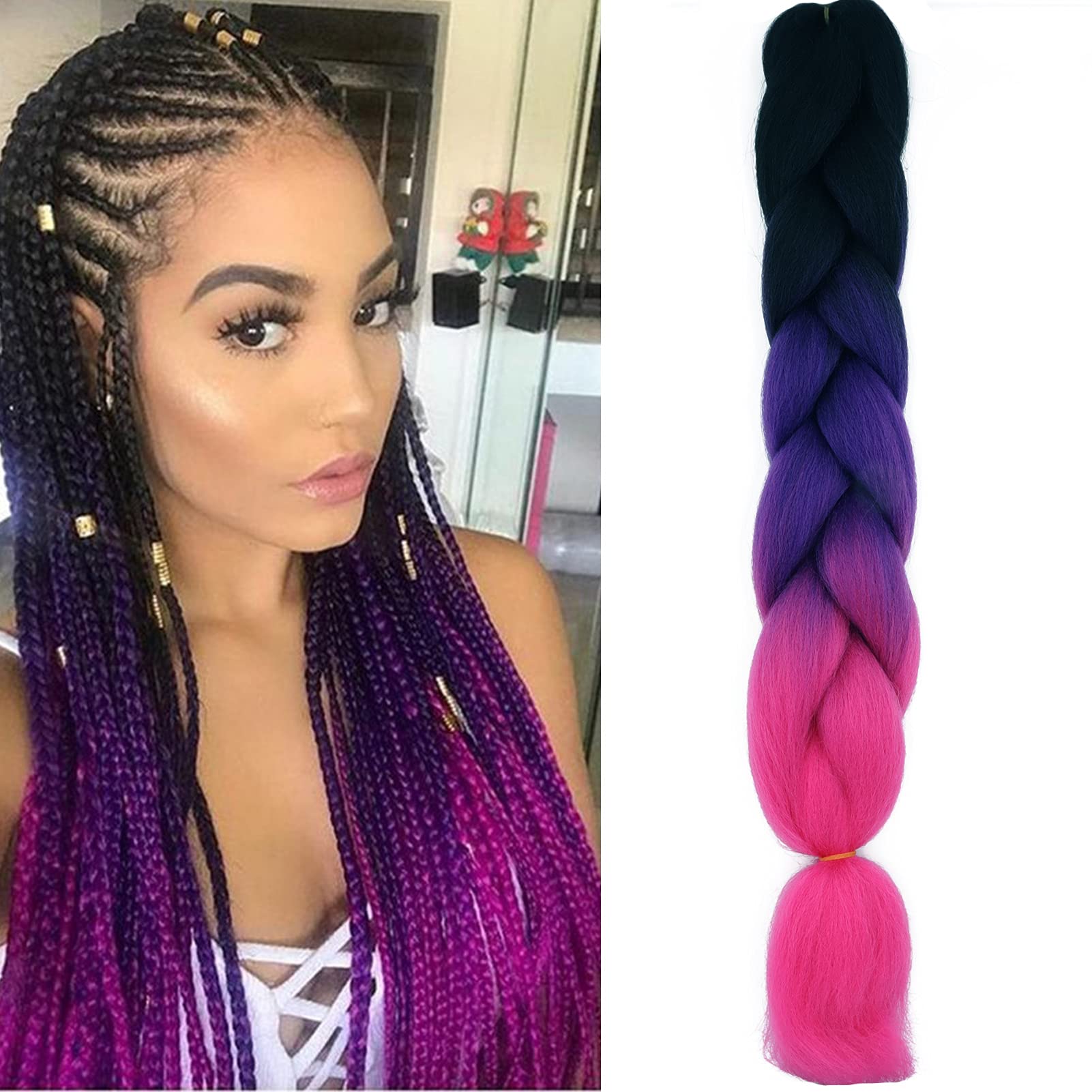 24inch Jumbo Braids Hair Extensions Ombre Braiding Hair Synthetic 3Pieces/lot Crochet Twist High Temperature African Box Braids, Sapphire Blue — view 35