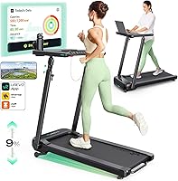 Vista 11 de UREVO Treadmill with Standing Desk Workstation, Walking Pad Treadmills for Home Office, Under Desk Compact Design Treadmill with HIIT Programs