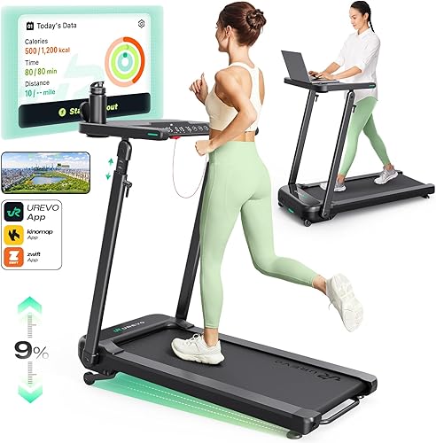 Miniatura 11 de UREVO Treadmill with Standing Desk Workstation, Walking Pad Treadmills for Home Office, Under Desk Compact Design Treadmill with HIIT Programs