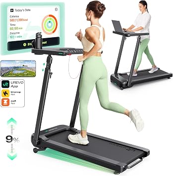 UREVO Treadmill with Standing Desk Workstation, Walking Pad Treadmills for Home Office, Under Desk Compact Design Treadmill with HIIT Programs, Remote Control, LED Display