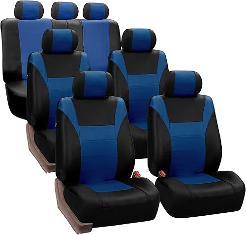 Miniatura 1 de FH Group Funda de asiento de coche de piel sintética de carreras de tres filas, fundas de asiento de coche listas para bolsa de aire y cojines de