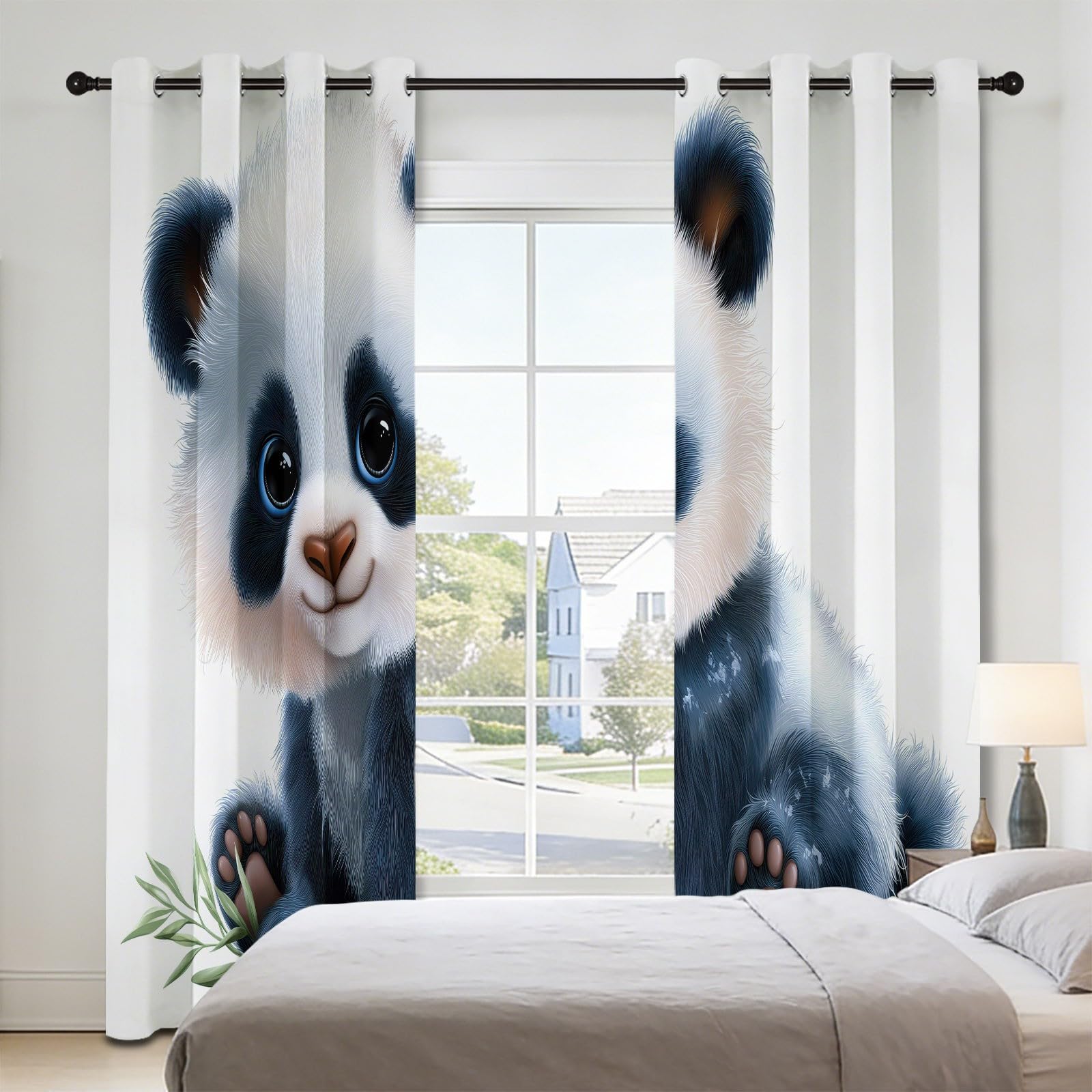 Générique Rideau Occultant Thermique Isolant Anti, Mignon Ours Balançoire s Abeilles Arbre Rideaux Fenêtre Opaques à Oeillets Anti Froid UV Bruit, pour Chambre Bébé Classe 140L x 215H cm Blanc