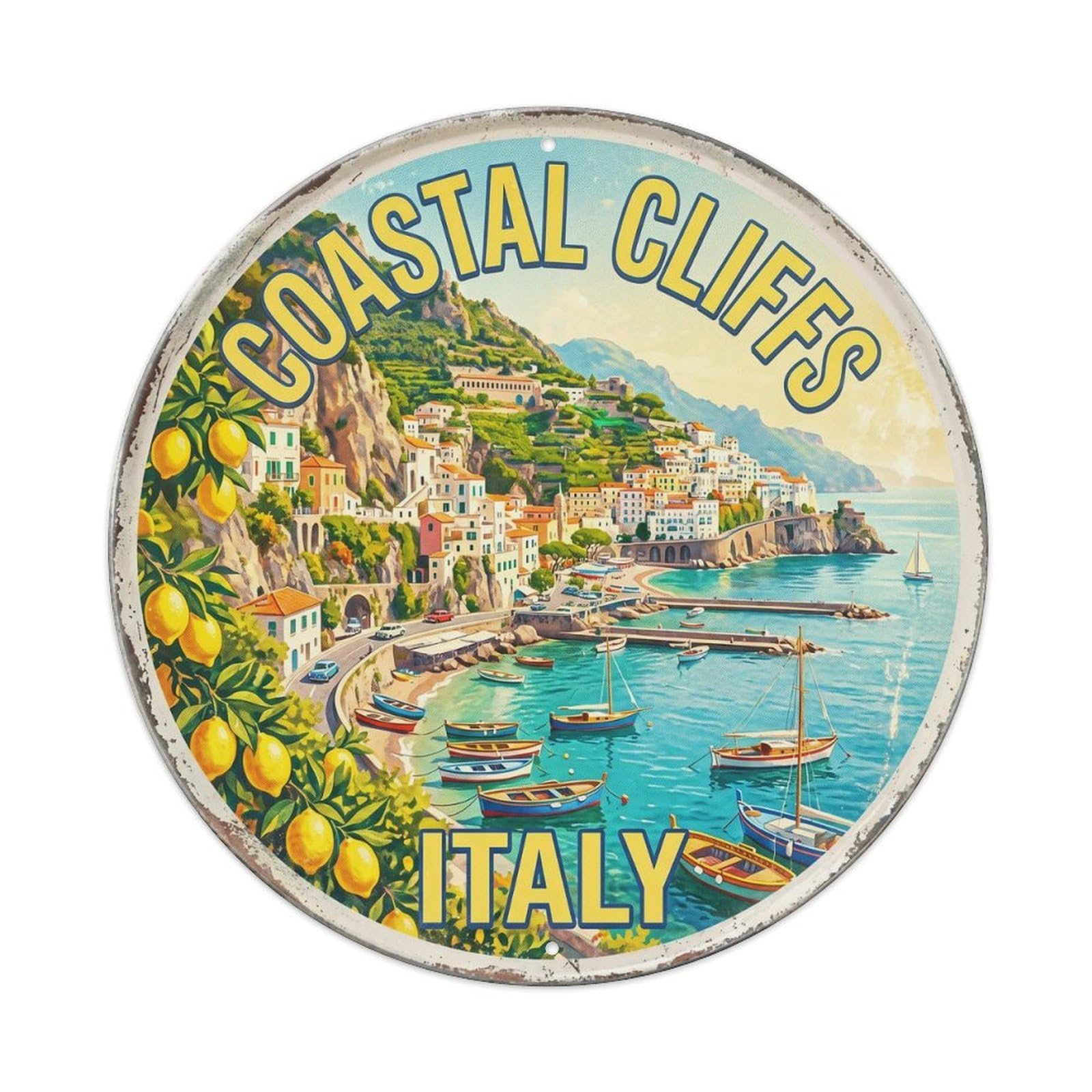 Vintage Travel Coastal Cliffs Italy Metal Tin Sign