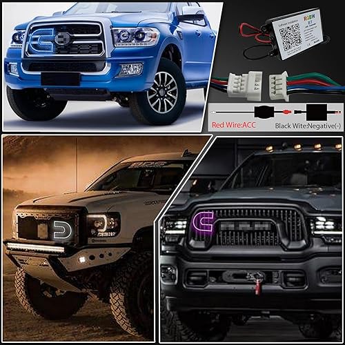 Miniatura 5 de Switchback - Emblemas LED iluminados con anillo C multicolor, control RGB compatible con Cummins Dodge Ram 2500 3500 Fender Emblemas parachoques