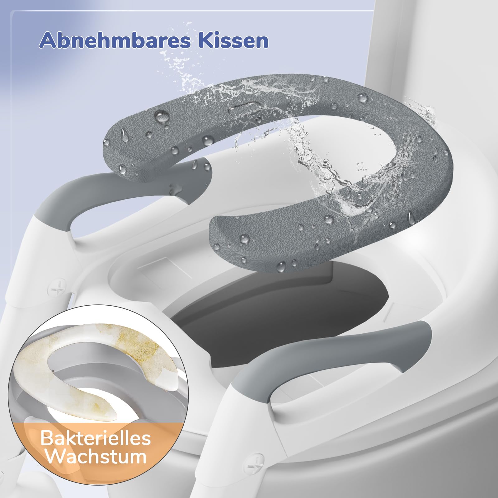 DEANIC Toilettensitz Kinder mit Treppe, Töpfchen mit Leiter,PU Gepolstert, Toilettenaufsatz für Kinder ab 1-7 jahre, Klositz für Kinder 38-47cm (Grau)