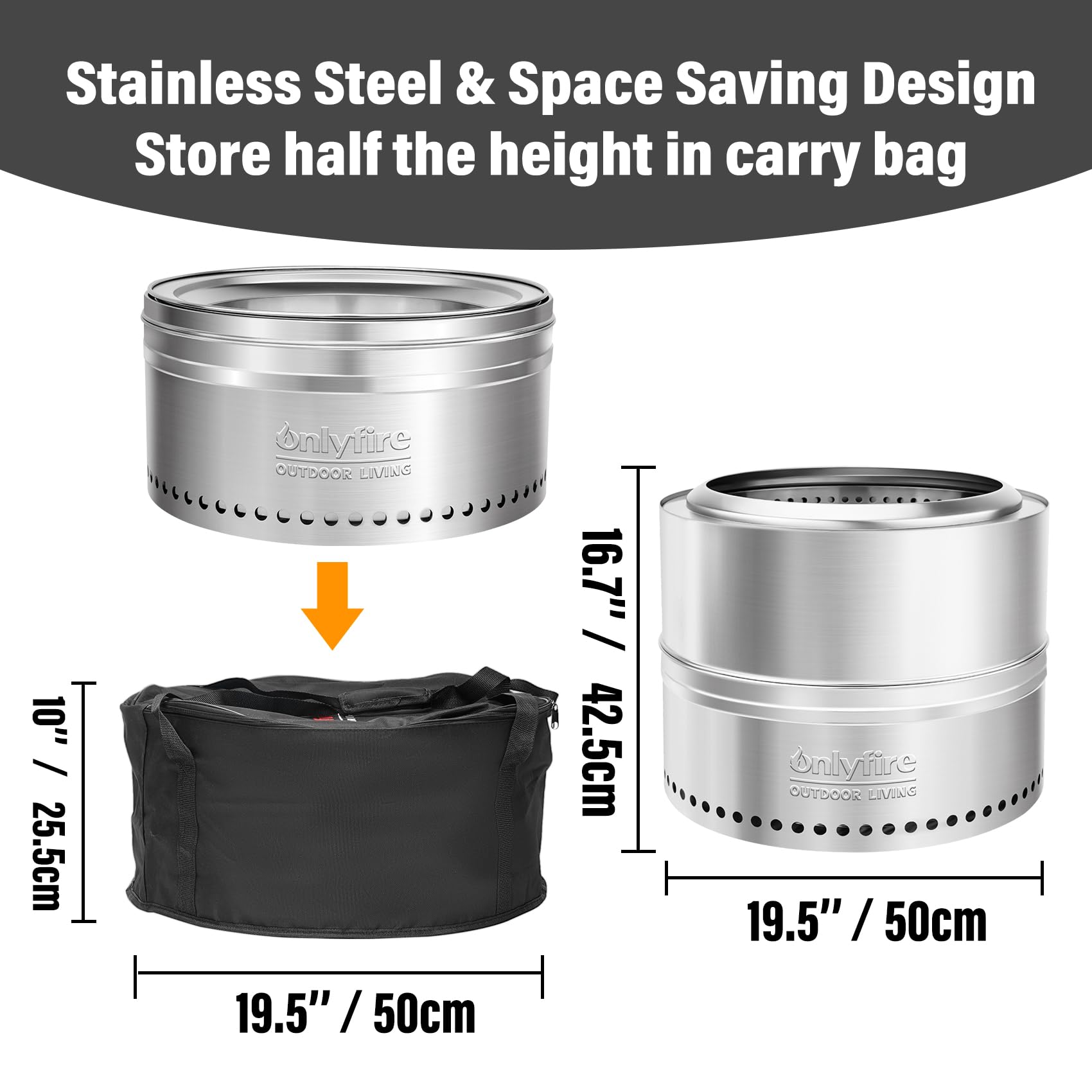 Braciere Portatile Senza Fumo - Focolare Da Esterno In Acciaio Inox Per Campeggio, BBQ E Falò - Foto 2