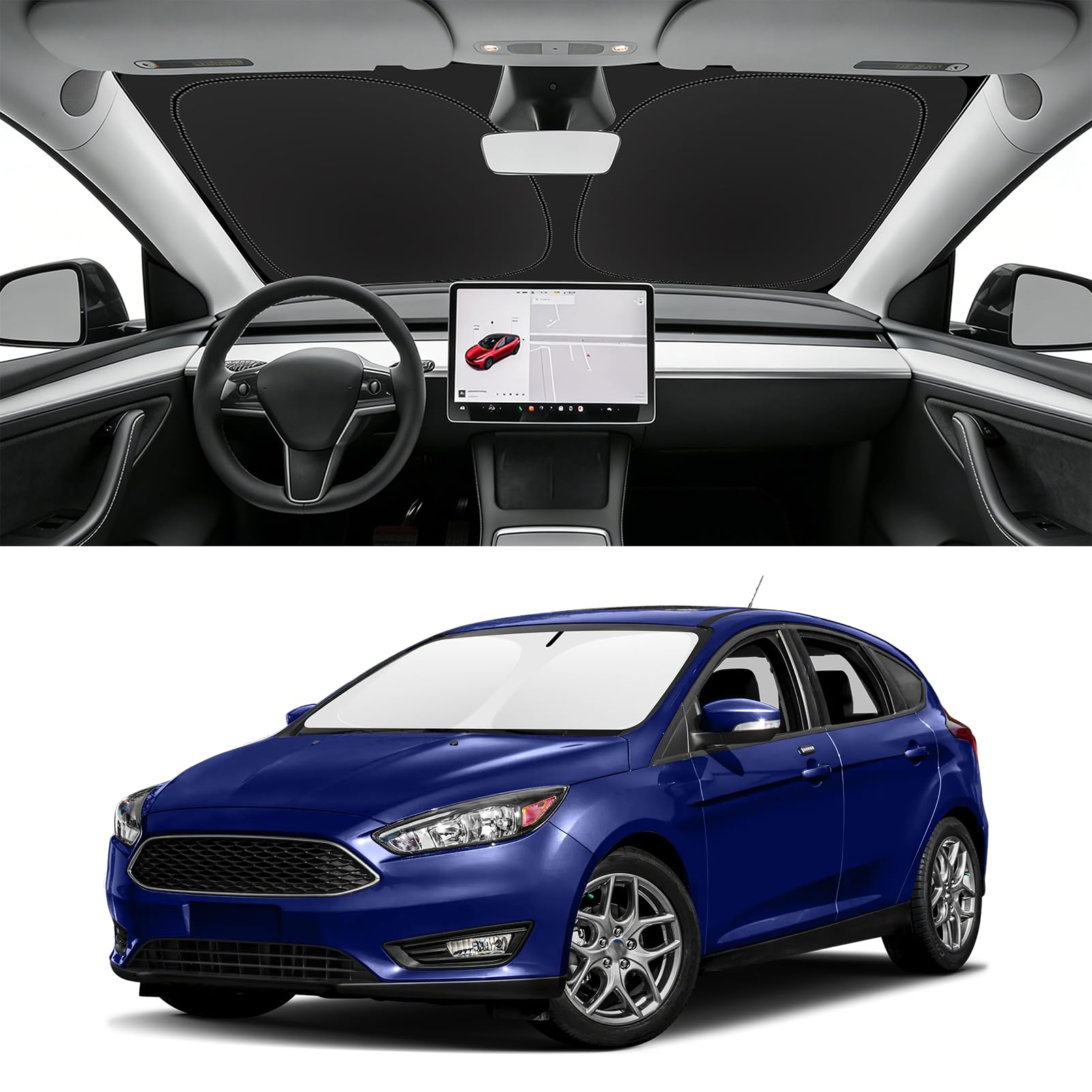 for Focus Windshield Sun Shade Sunshade for Ford Focus 2012-2018 Windshield Cover Fit 2020 2024 Focus S RS, ST, SE, SEL, Titanium, Electric Sedan Hatchback Accessories Sun Visor Protector Block UV Ray
