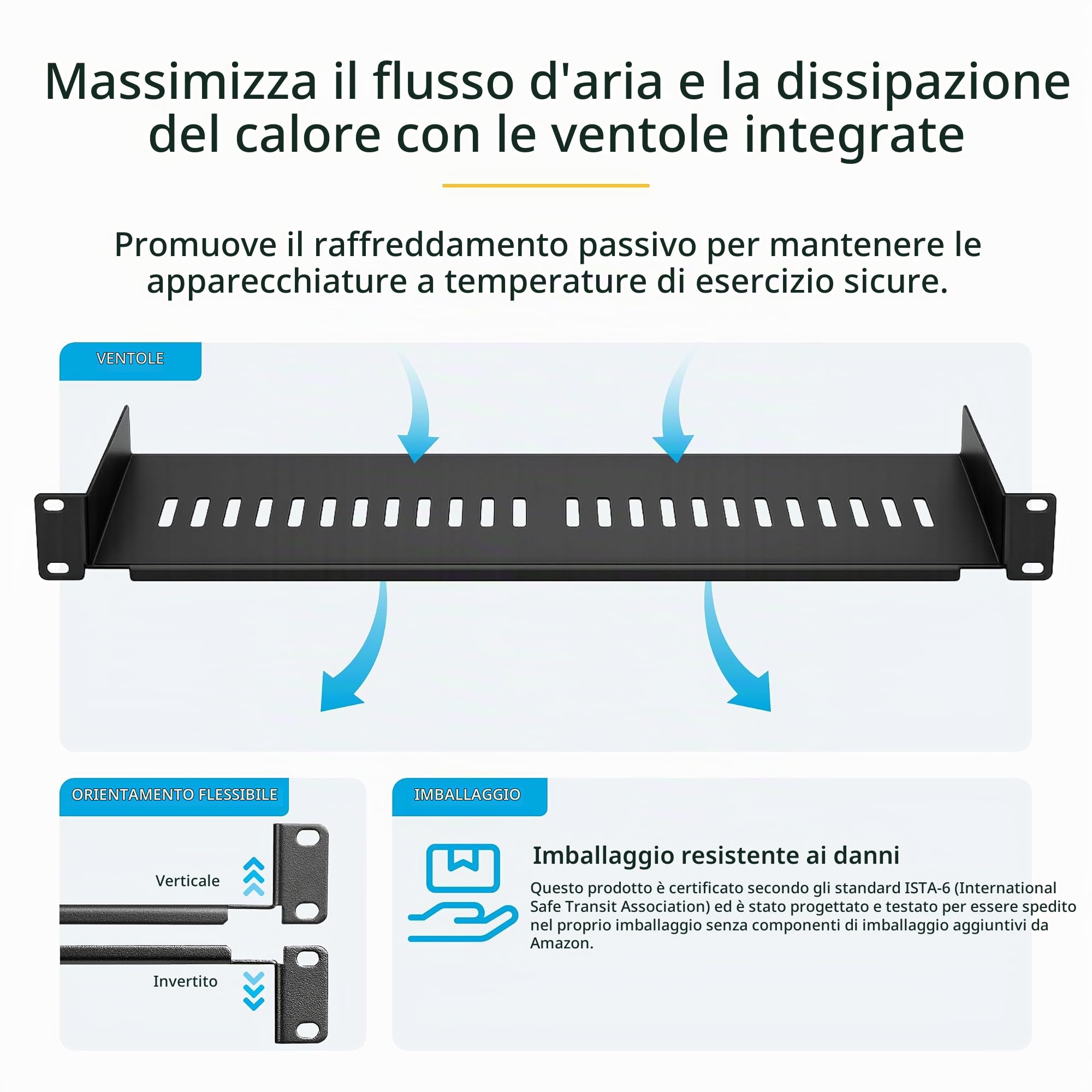 StarTech Ripiano Rack 1U Ventilato 19", 15kg, 18cm, Nero (CABSHELF1U7V) | Acciaio Resistente, Griglia di Ventilazione per Dissipazione del Calore, Compatibile con Armadi di Rete