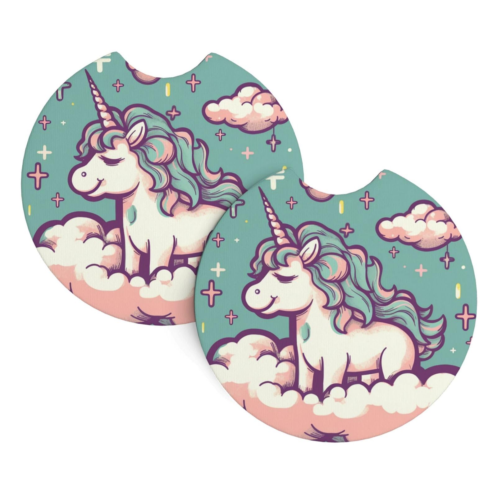 2 Pack Car Coaster for Cup Holders Cloud Unicorn Car Cup Coaster 2.7" Neoprene Non-Slip Automotive Cup Mat Universal Auto Car Interior Accessories for Women Men Cup Pad