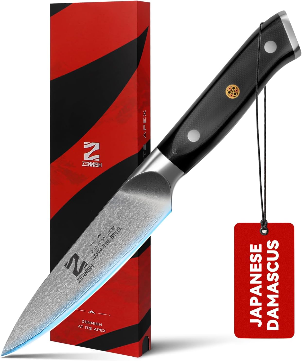 Paring Knife, 3.5 Inch Small Kitchen Knife, Japanese AUS-10 Steel Core & 67 Layers of Damascus Cladding, Full Tang G10 Handle with Premium Gift Box
